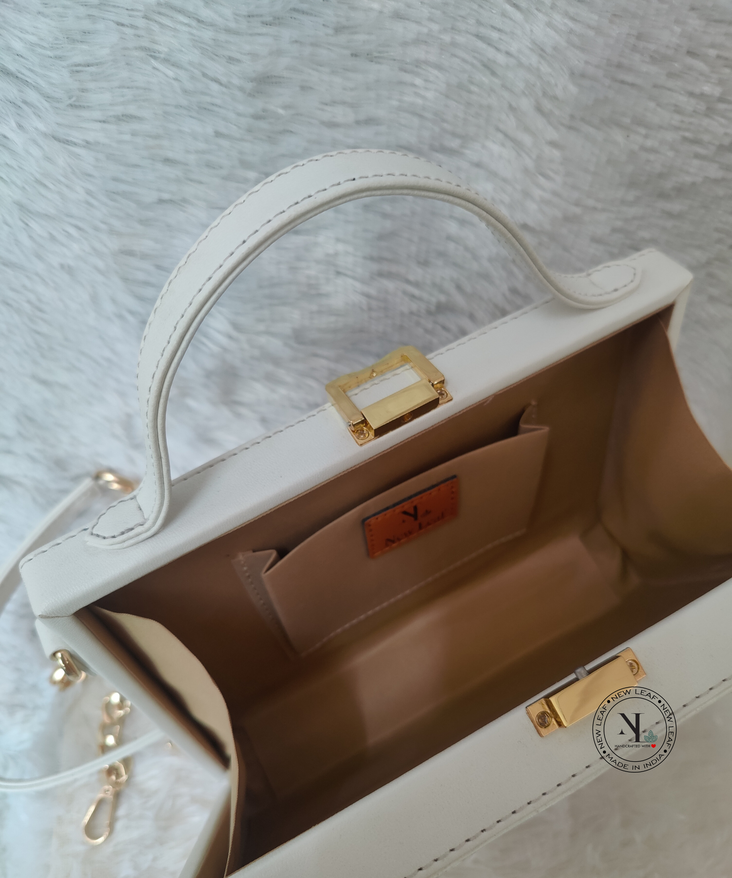 Elephant White Lippan Art Handcrafted Rectangle Box Bag