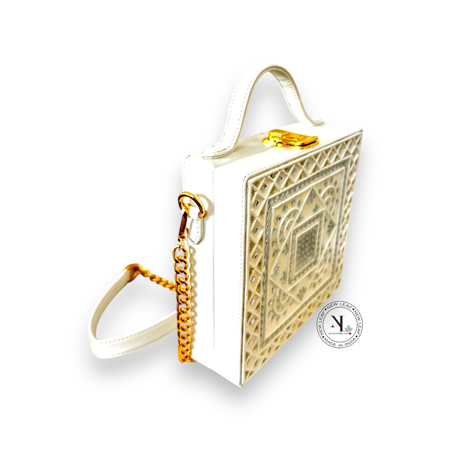 White Lippan Art Handcrafted Box Bag