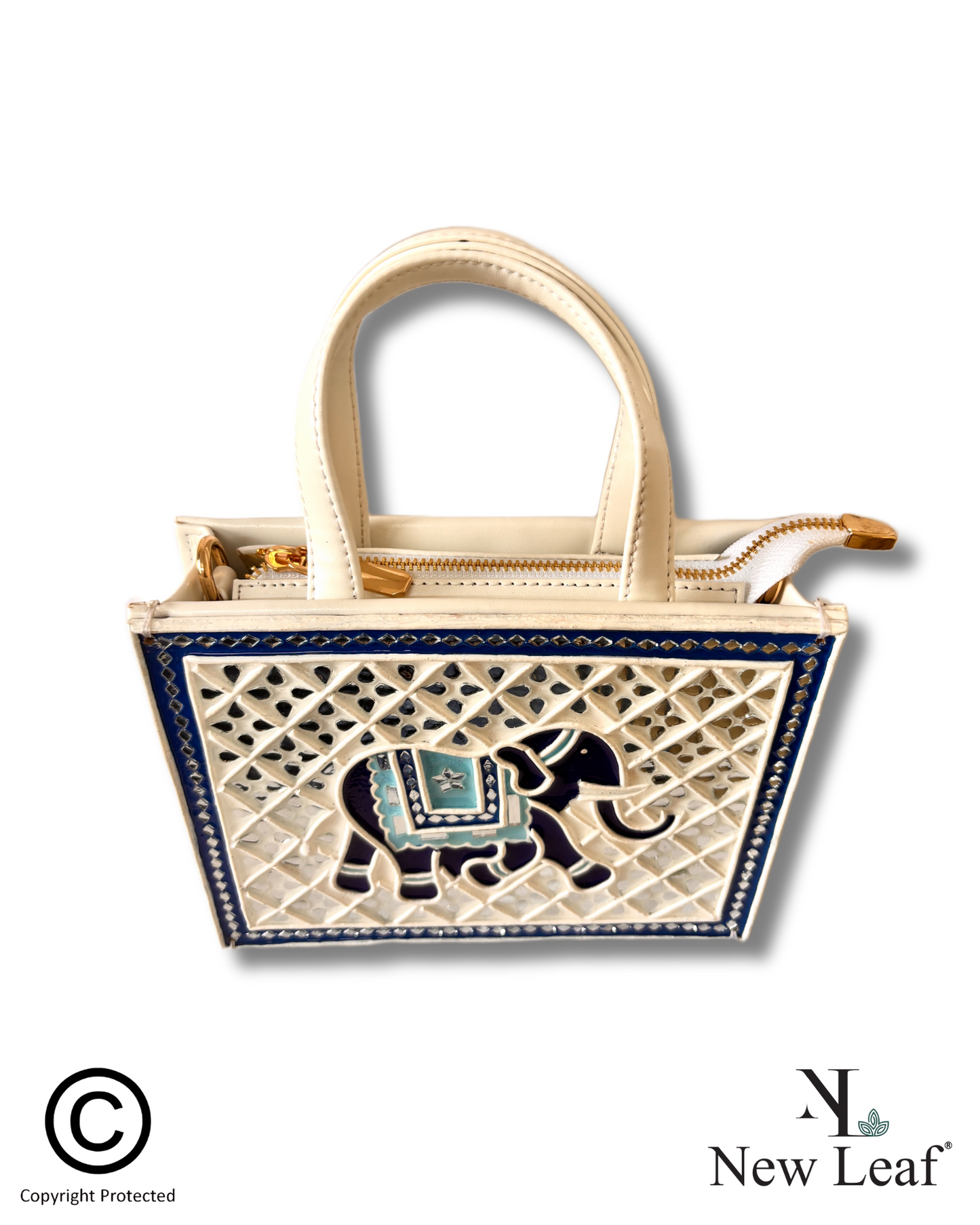 White Elephant Lippan Art Handcrafted Zipper Sling