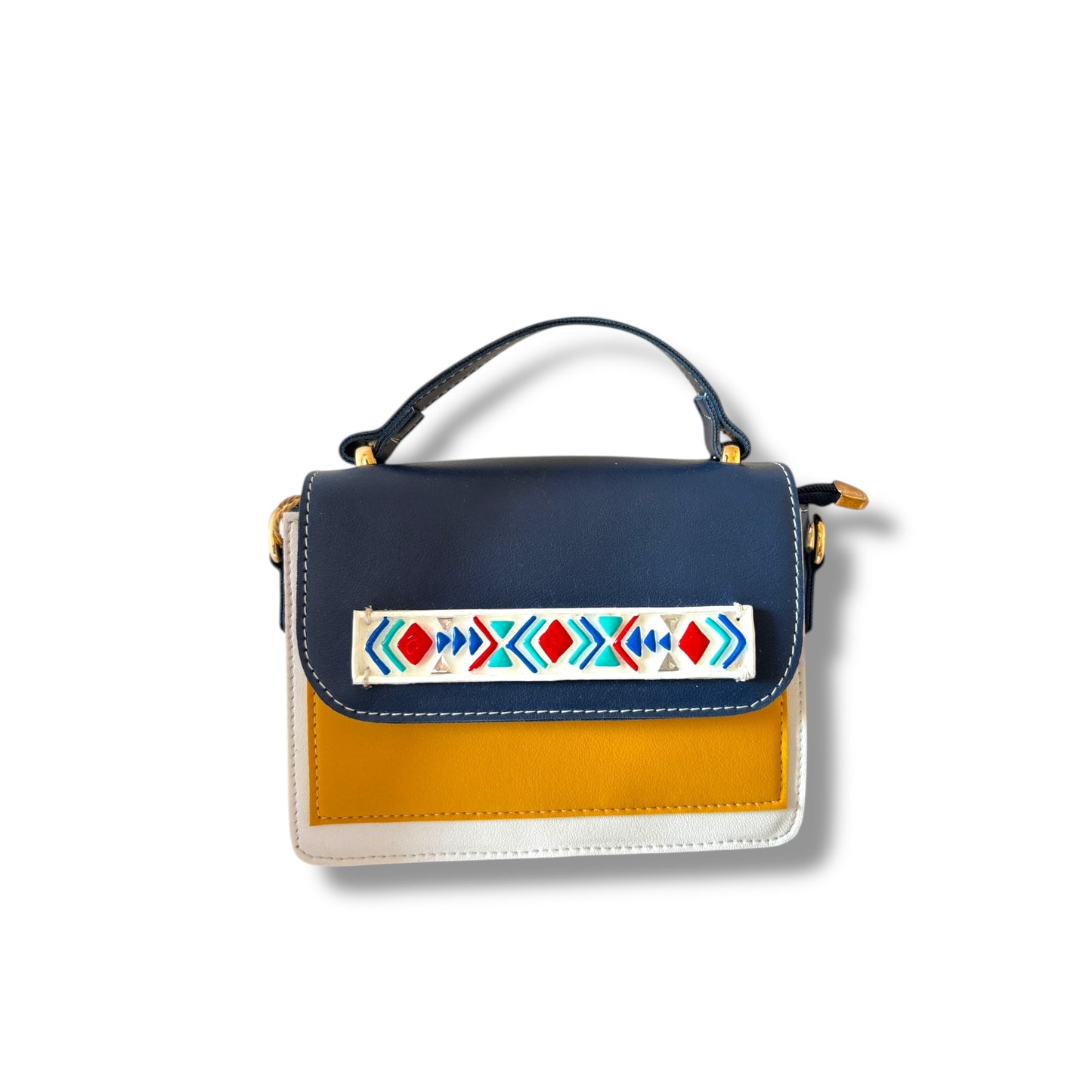 Lippan Classic Mustard Mini Colour Block Handcrafted Hand Bag/Sling