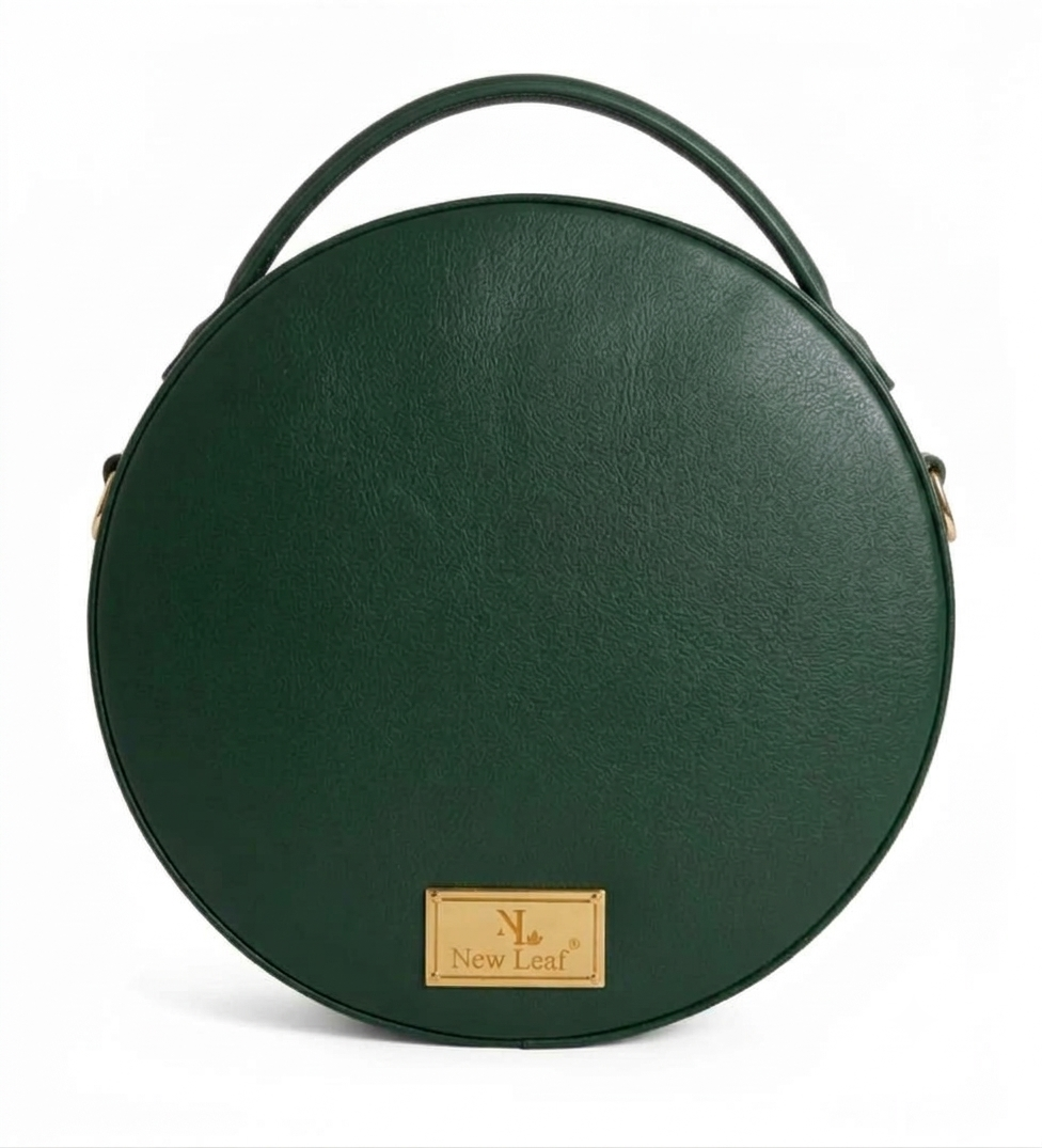 New Leaf Dark Green Circle Handbag / Sling – Plain Handcrafted Bag