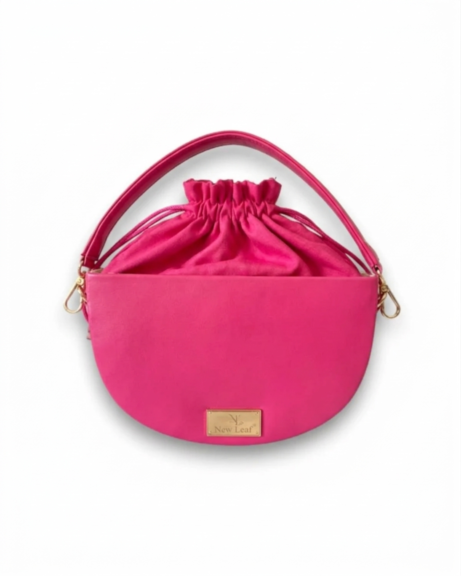 New Leaf Pink Semi-Circle Potli Sling – Plain Handcrafted Bag