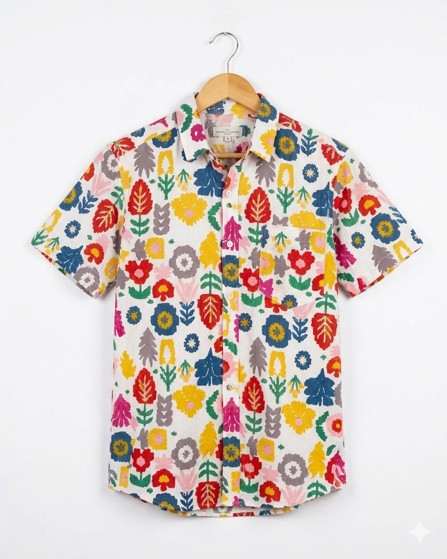 White Floral Unisex Short Sleeves Shirt