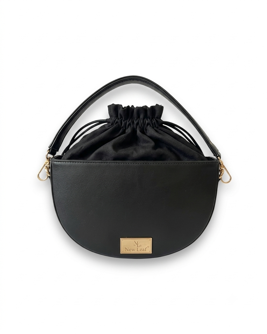 New Leaf Black Semi-Circle Potli Sling – Plain Handcrafted Bag