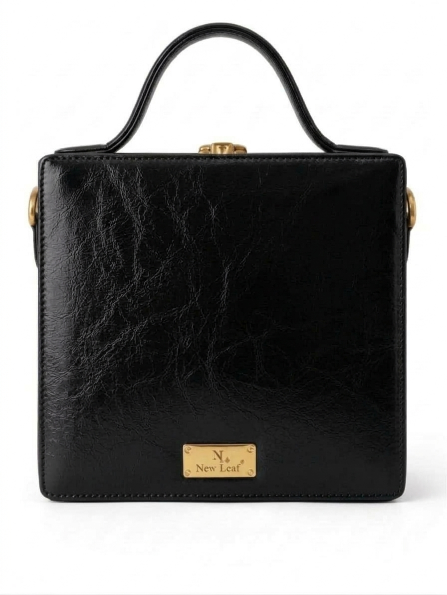 New Leaf Black Square Box Bag Sling – Plain Handcrafted Bag