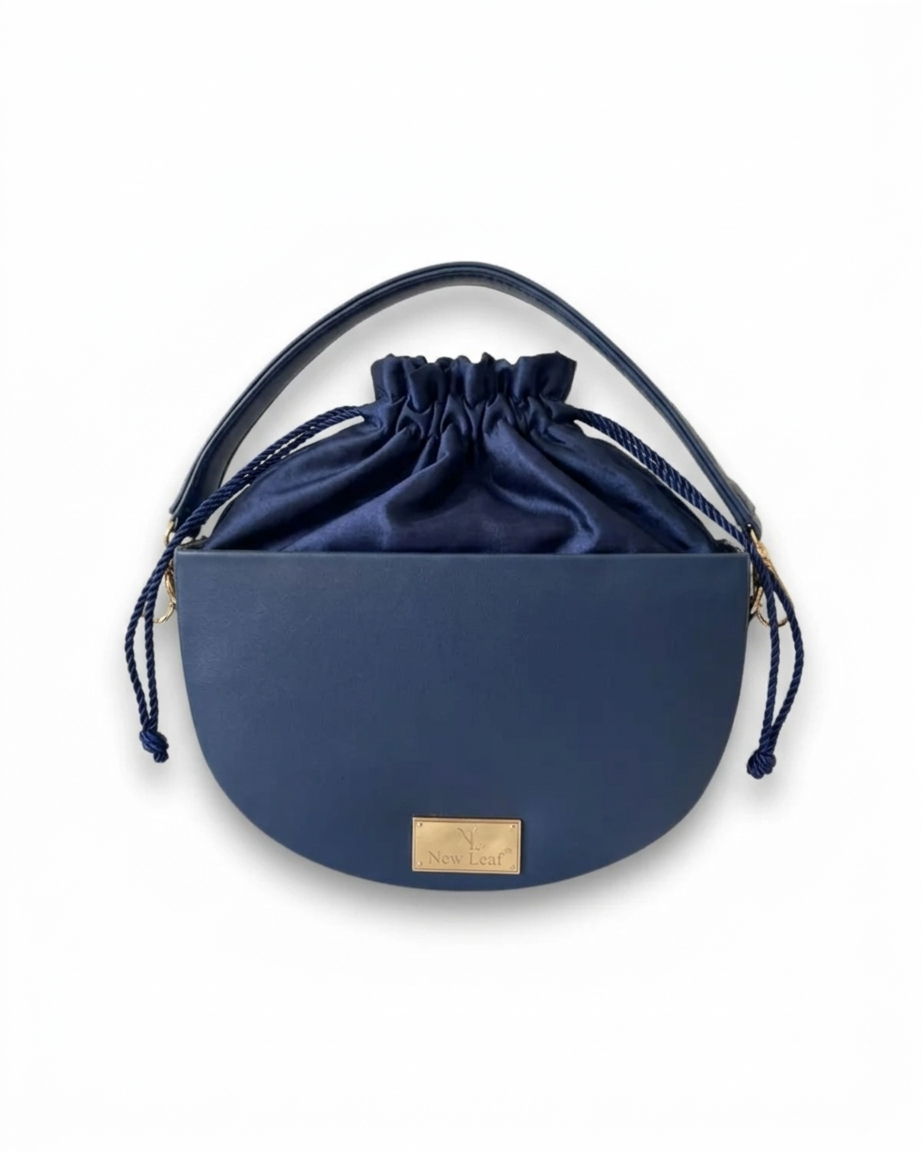 New Leaf Navy Blue Semi-Circle Potli Sling – Plain Handcrafted Bag