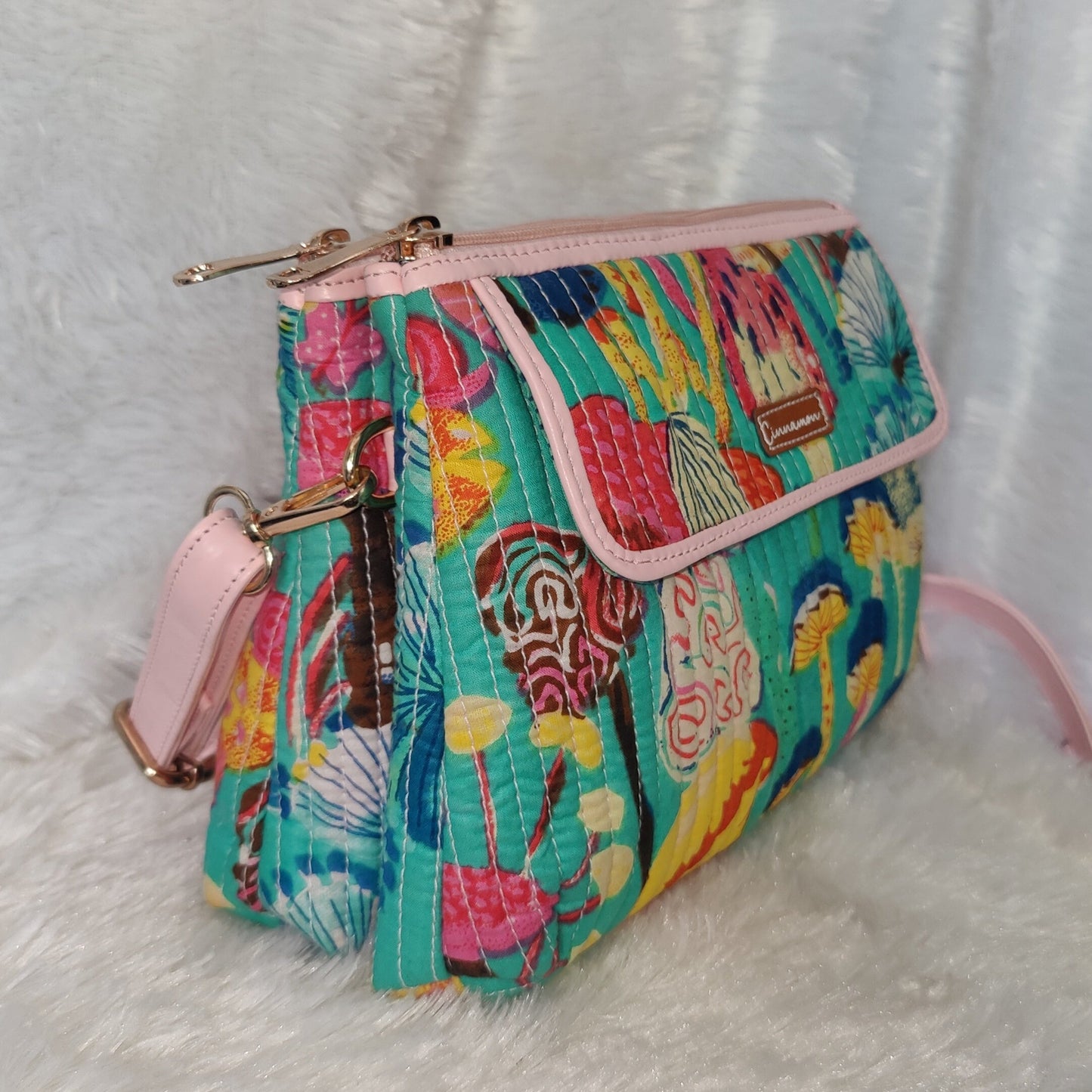 Blue Mushroom Quirky Cotton Sling Bag