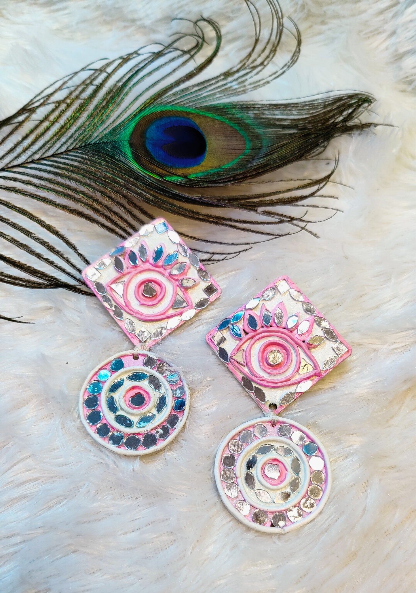 Light pink evil eye Handmade Earrings