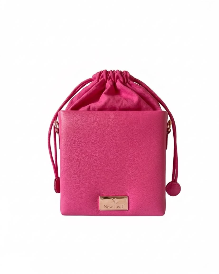 New Leaf Pink Square Potli Sling – Plain Handcrafted Bag