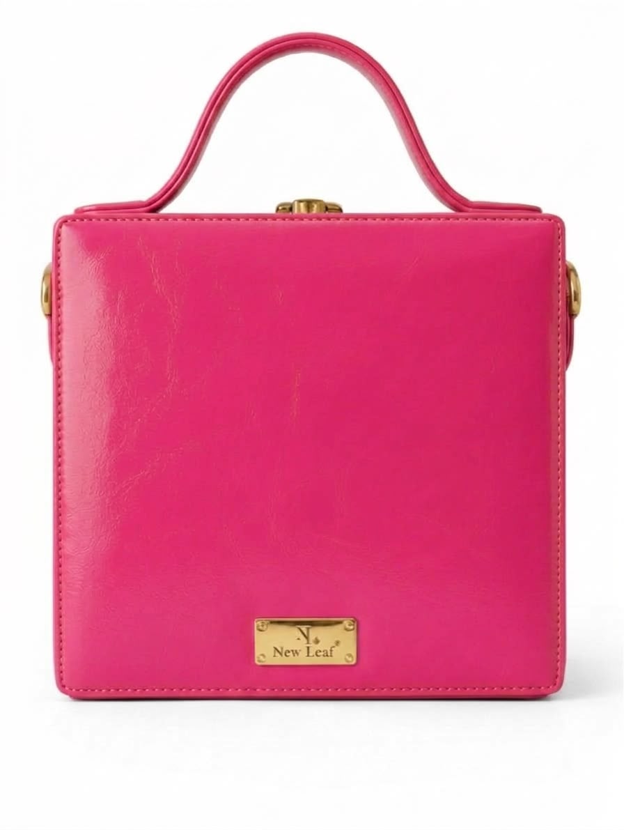 New Leaf Pink Square Box Bag Sling – Plain Handcrafted Bag