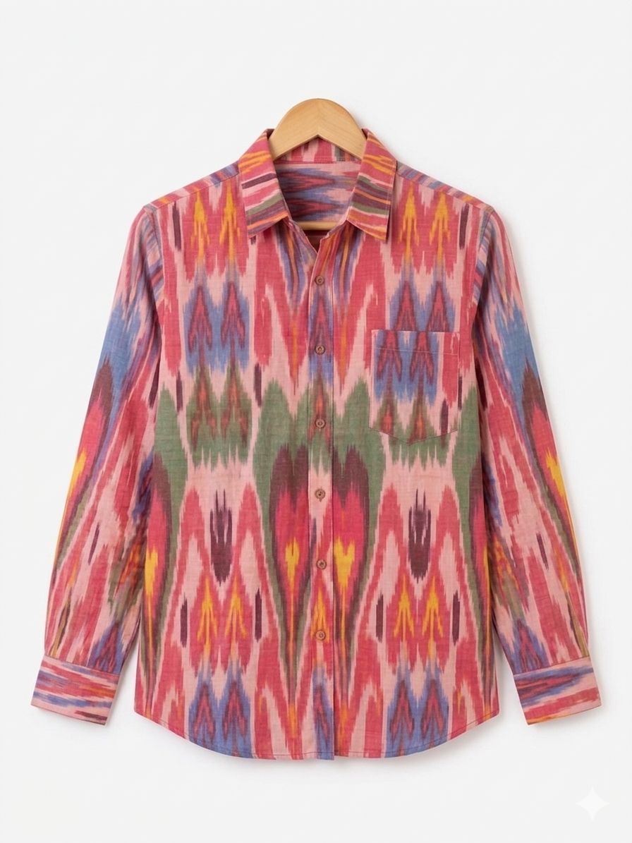 Red Ikkat Full Sleeves Unisex Shirt