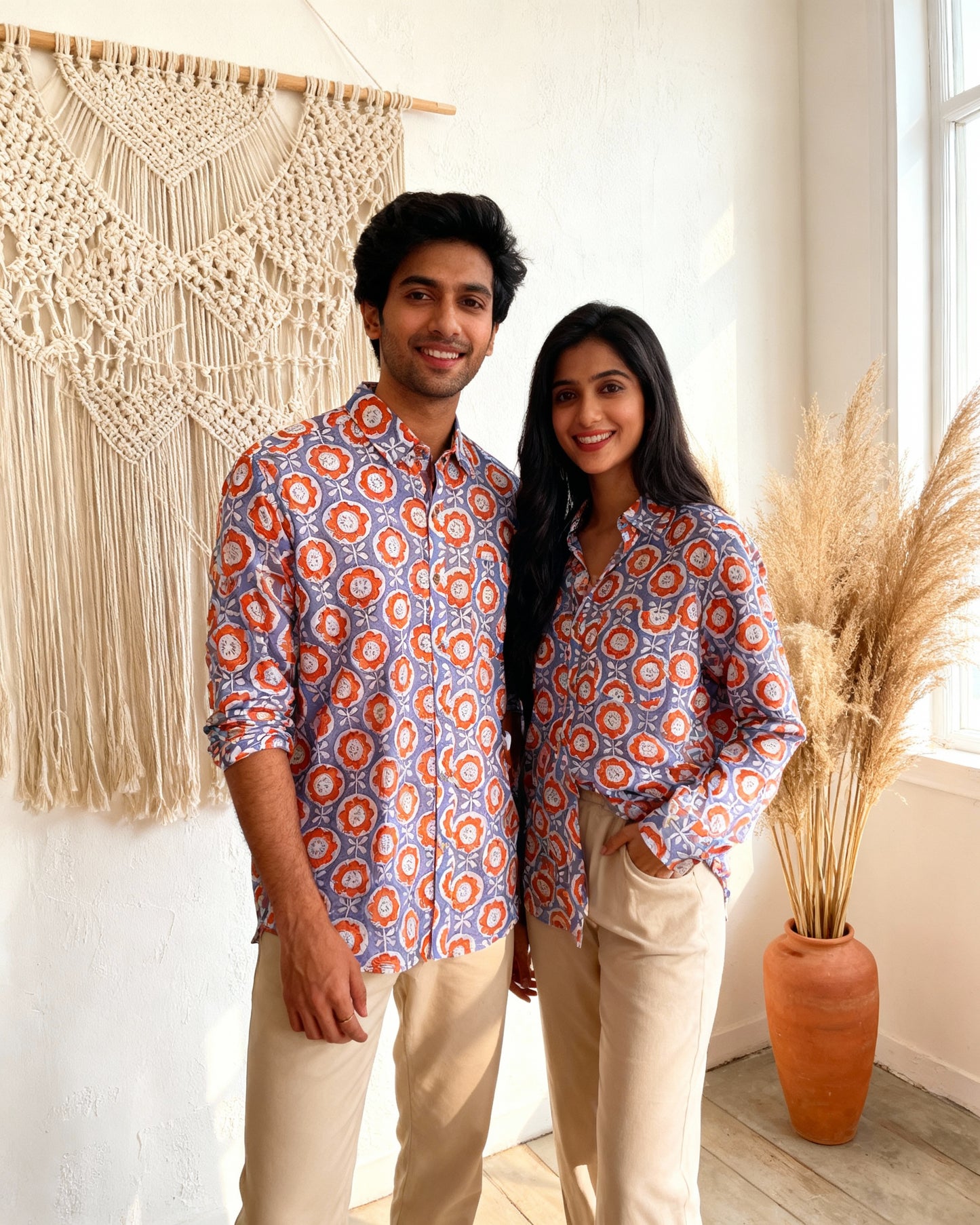 Orange Blue Flower Full Sleeves Unisex Shirt