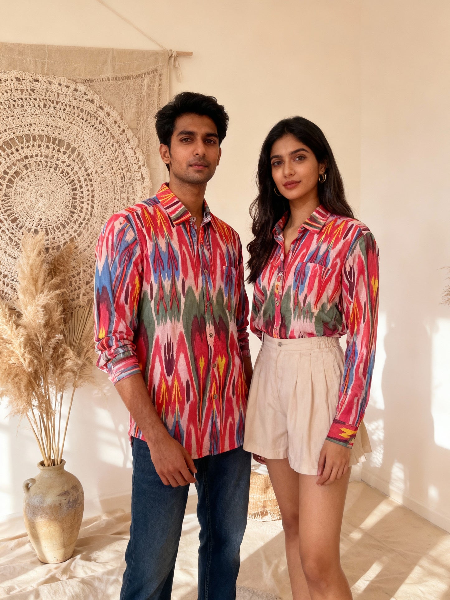 Red Ikkat Full Sleeves Unisex Shirt