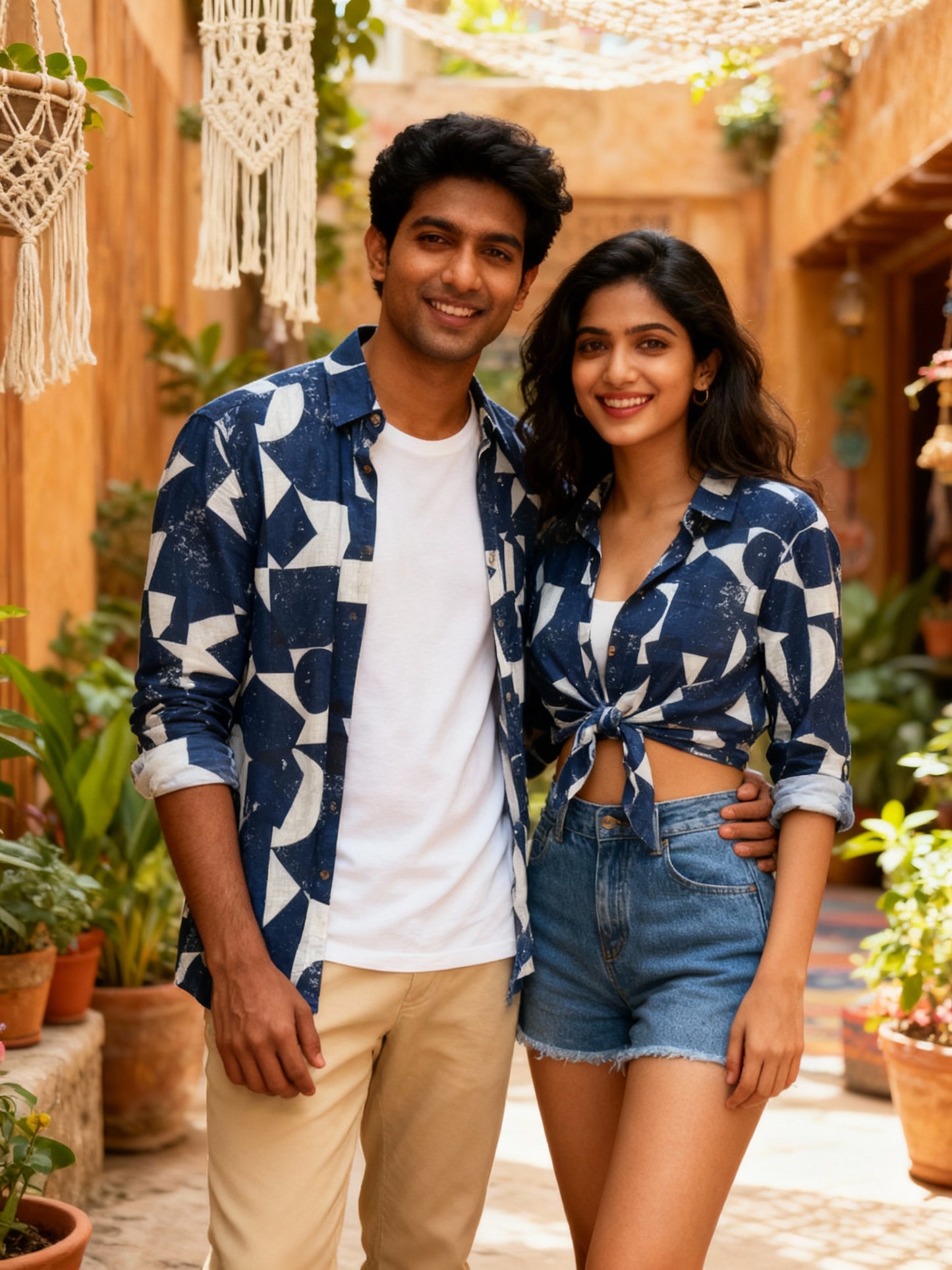 Blue Geometric Full Sleeves Unisex Shirt