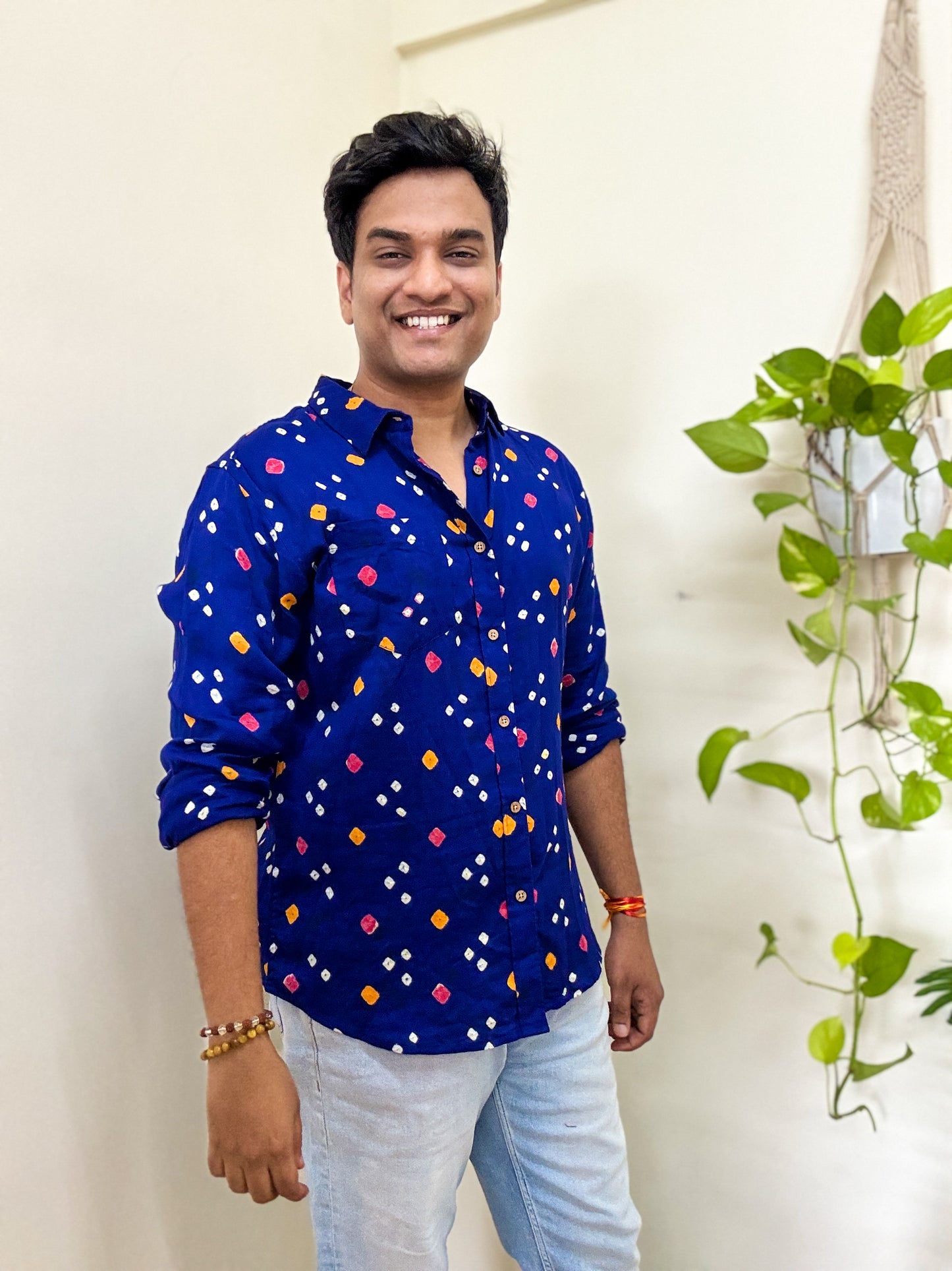 Ambar Neela Handcrafted Pure Bandhani Unisex Shirt