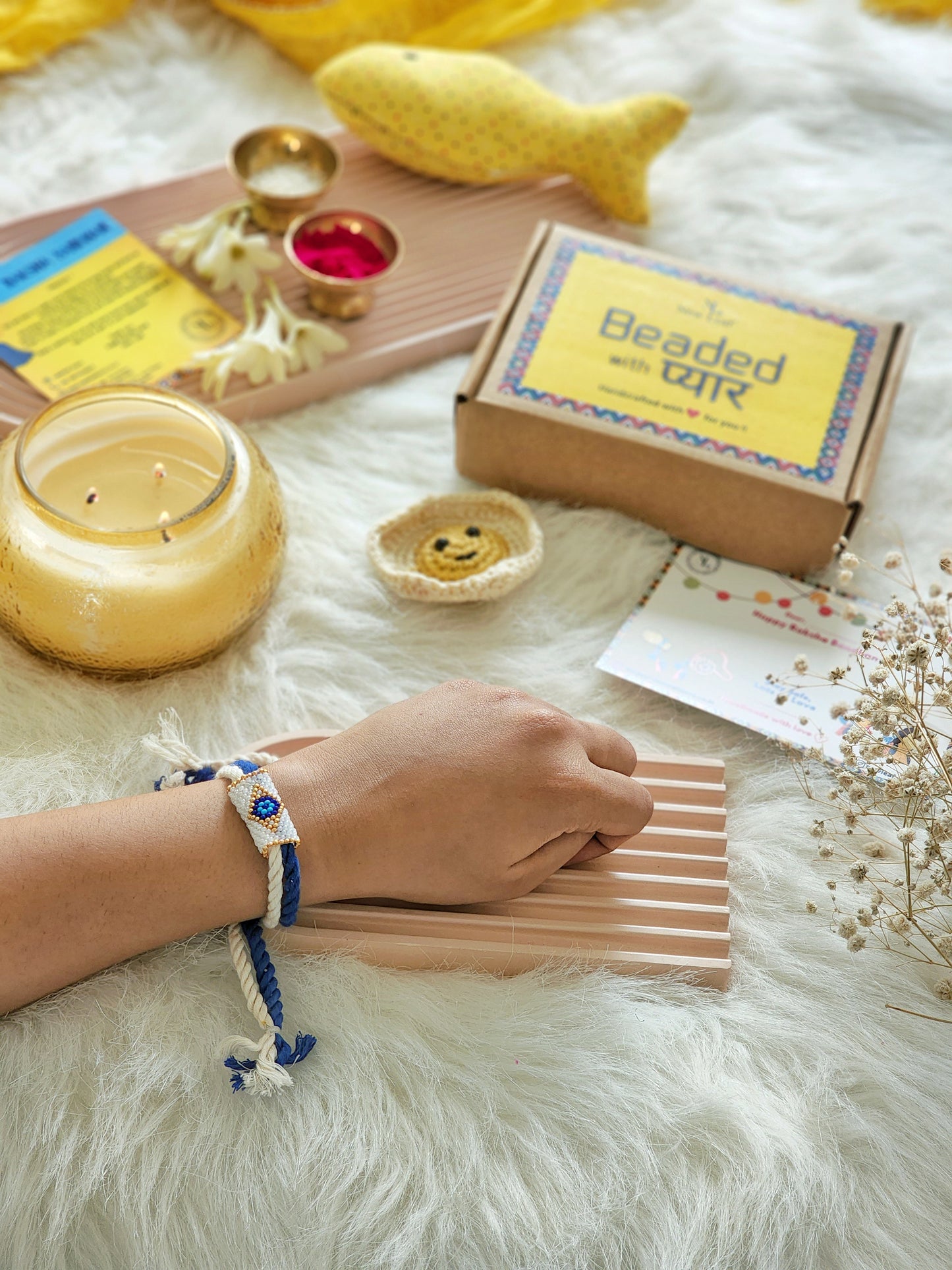 Nazar na Lage - Evil Eye Cylindrical Beaded Rakhi