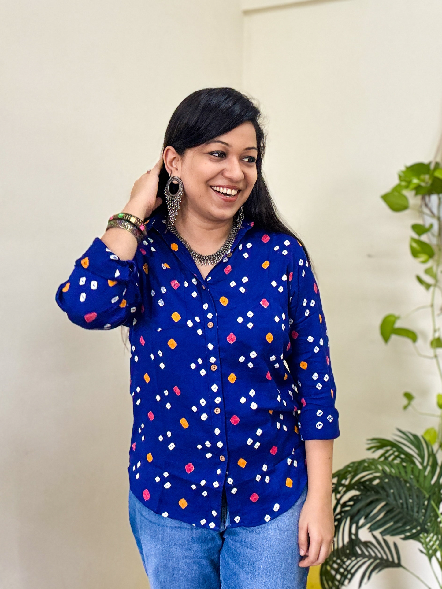 Ambar Neela  Handcrafted Pure Bandhani Unisex Shirt