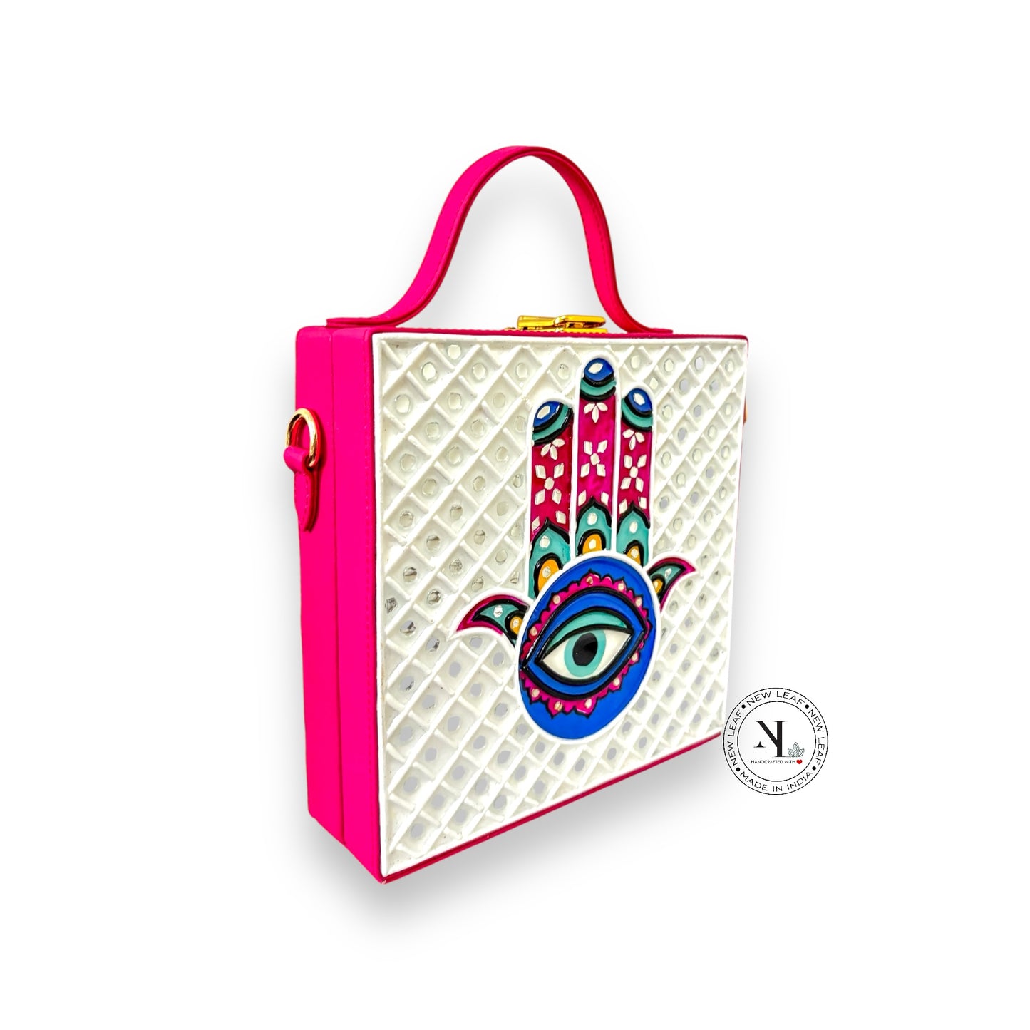 Hamsa Square Lippan Art Handcrafted Box Bag