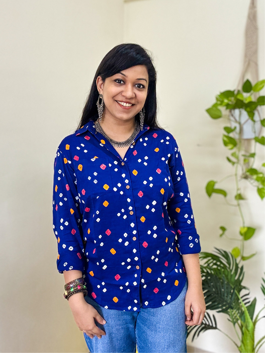 Ambar Neela  Handcrafted Pure Bandhani Unisex Shirt