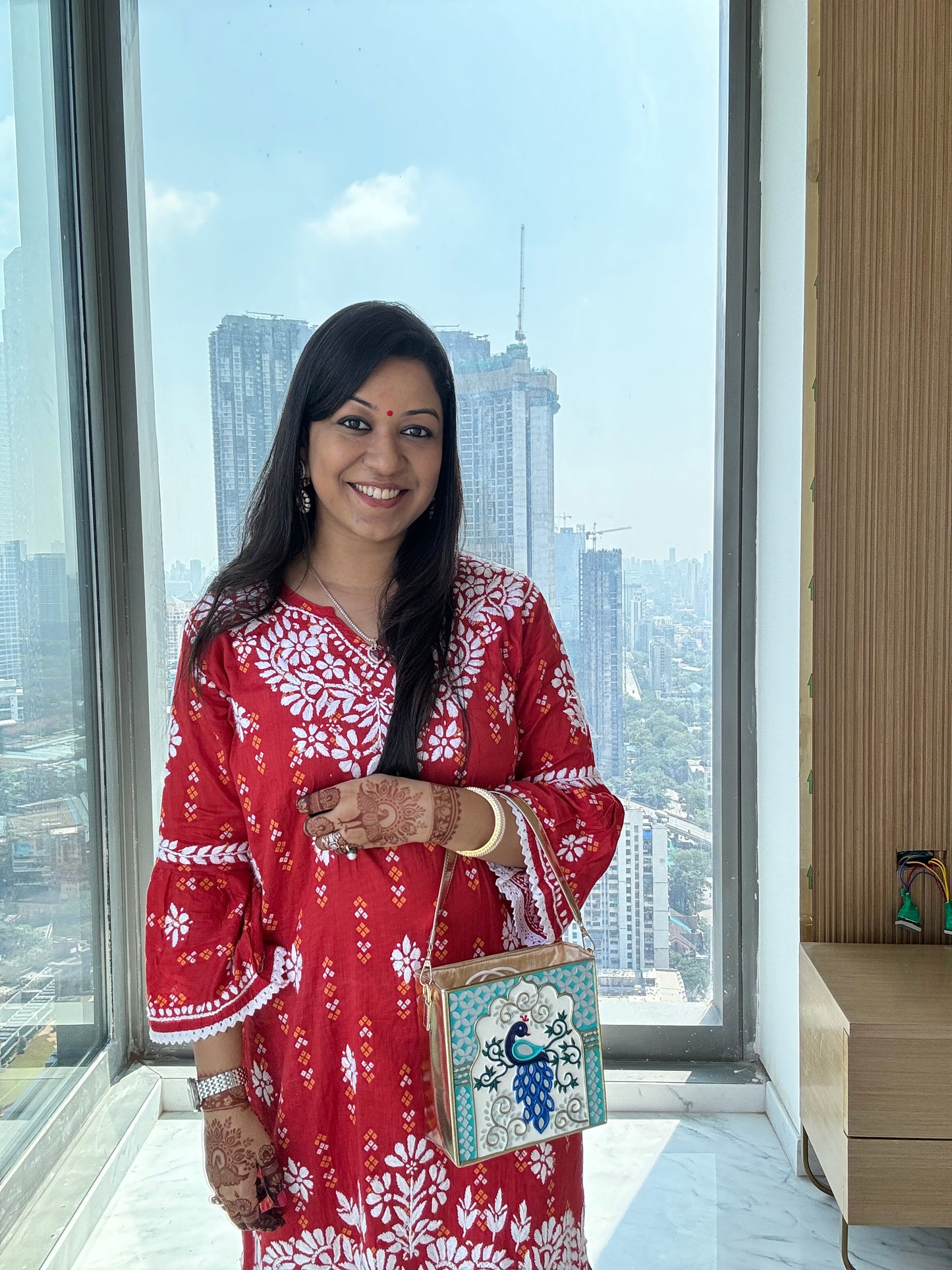 Peacock Lippan Art Box Bag with Potli and Sling