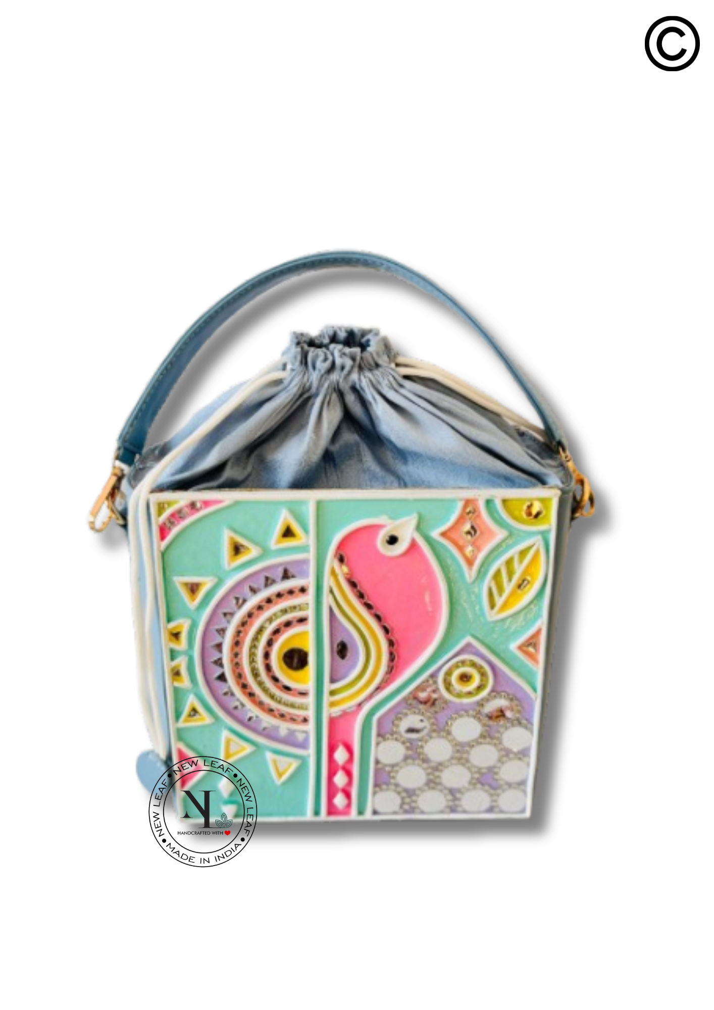 Pastel Peacock Lippan Art Medium Potli Handcrafted Sling Bag