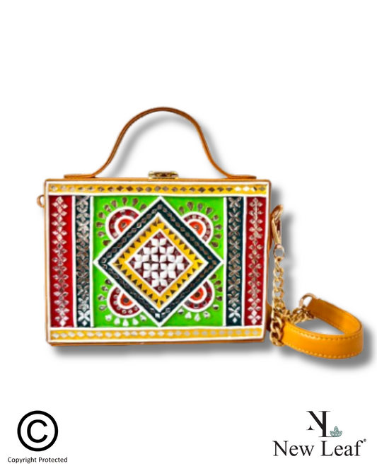 Mandala Lippan Art Box Sling Bag | Handcrafted Mirror Work Sling