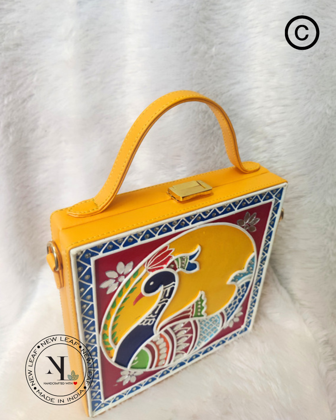 Peacock Lippan Art Handcrafted Square Box Bag