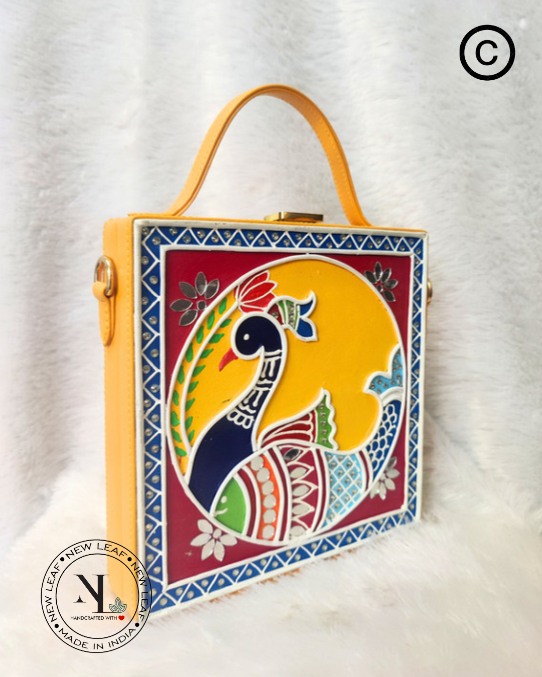 Peacock Lippan Art Handcrafted Square Box Bag
