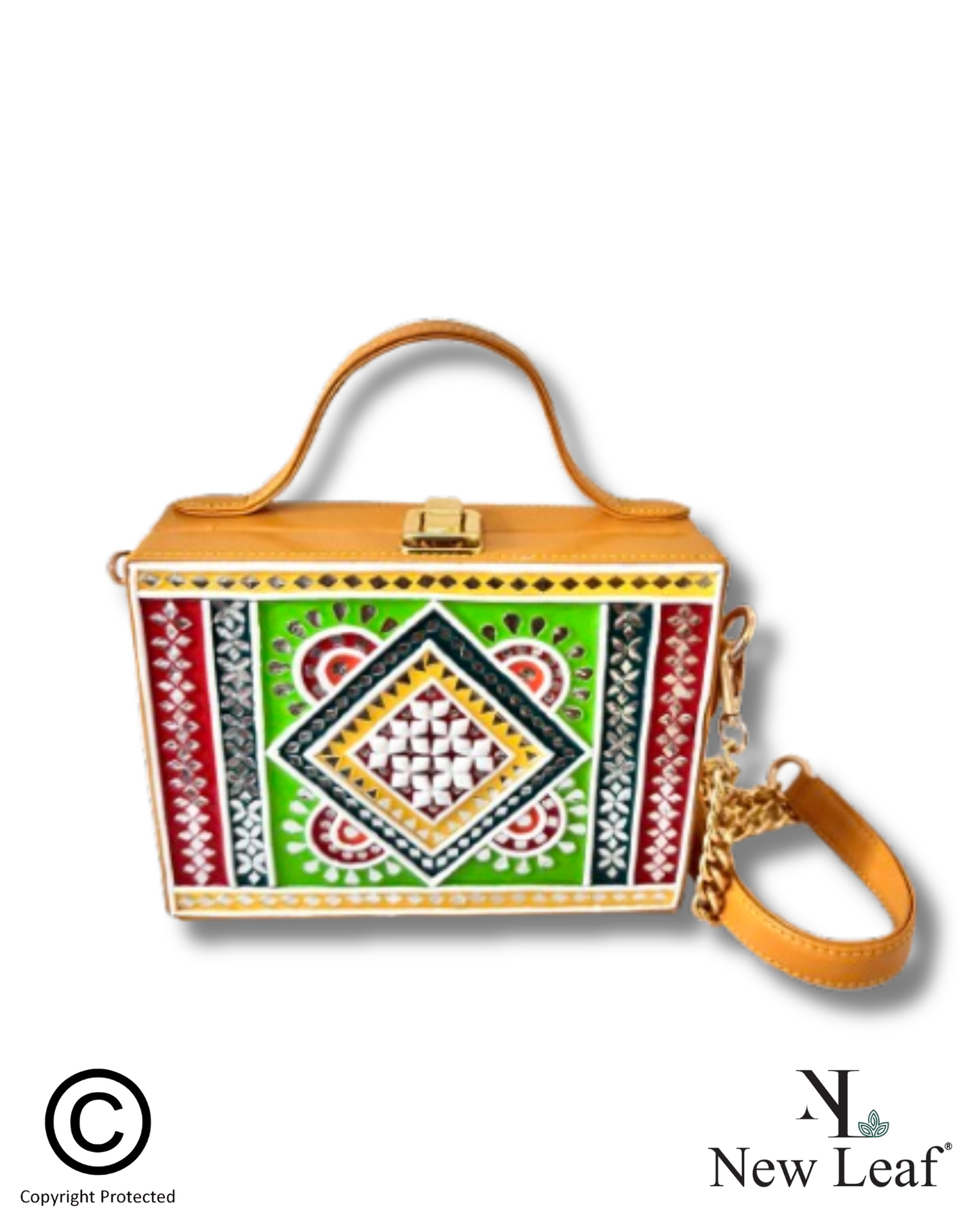Mandala Lippan Art Box Sling Bag | Handcrafted Mirror Work Sling