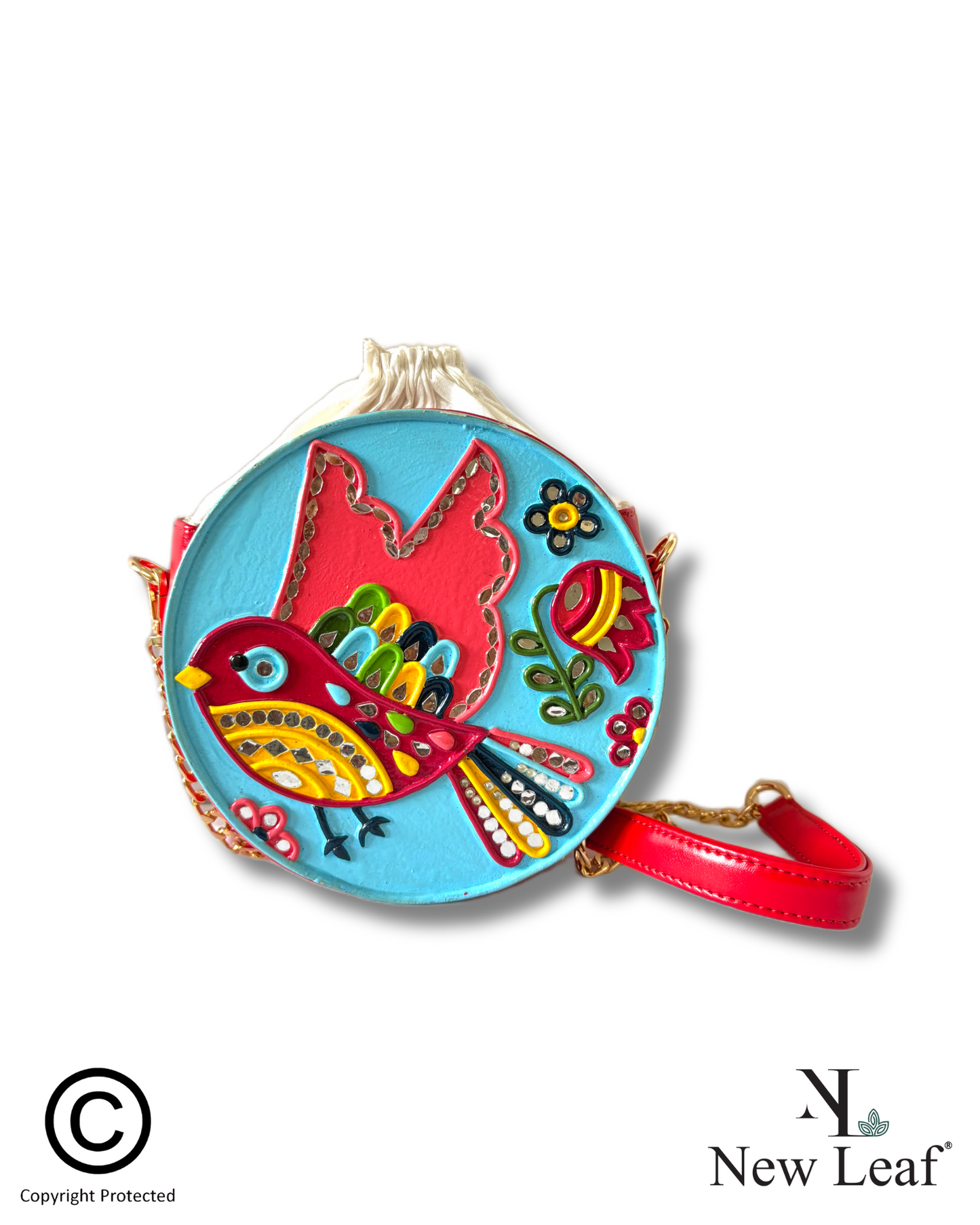 Bird Lippan Art Handcrafted Circle Potli Bag