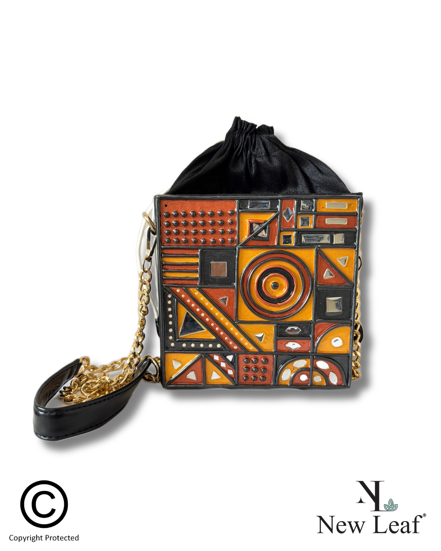 Gilded Mirage – Black Gold Lippan Handcrafted Potli