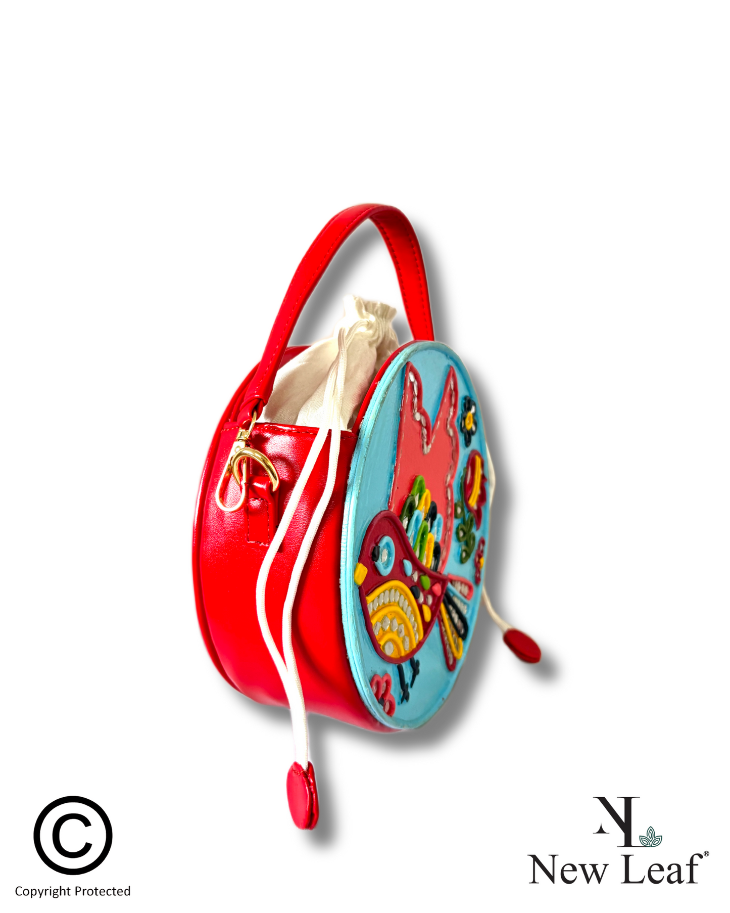 Bird Lippan Art Handcrafted Circle Potli Bag