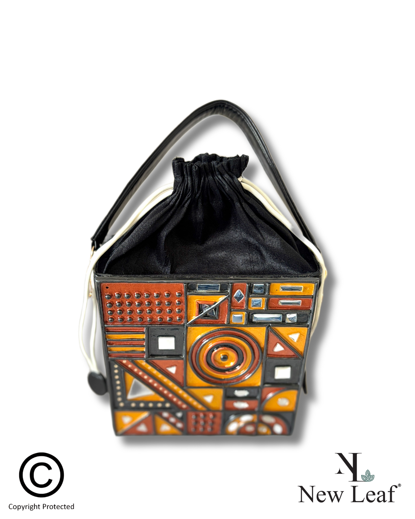 Gilded Mirage – Black Gold Lippan Handcrafted Potli