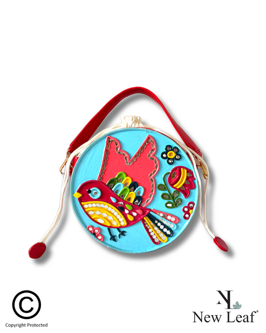 Bird Lippan Art Handcrafted Circle Potli Bag