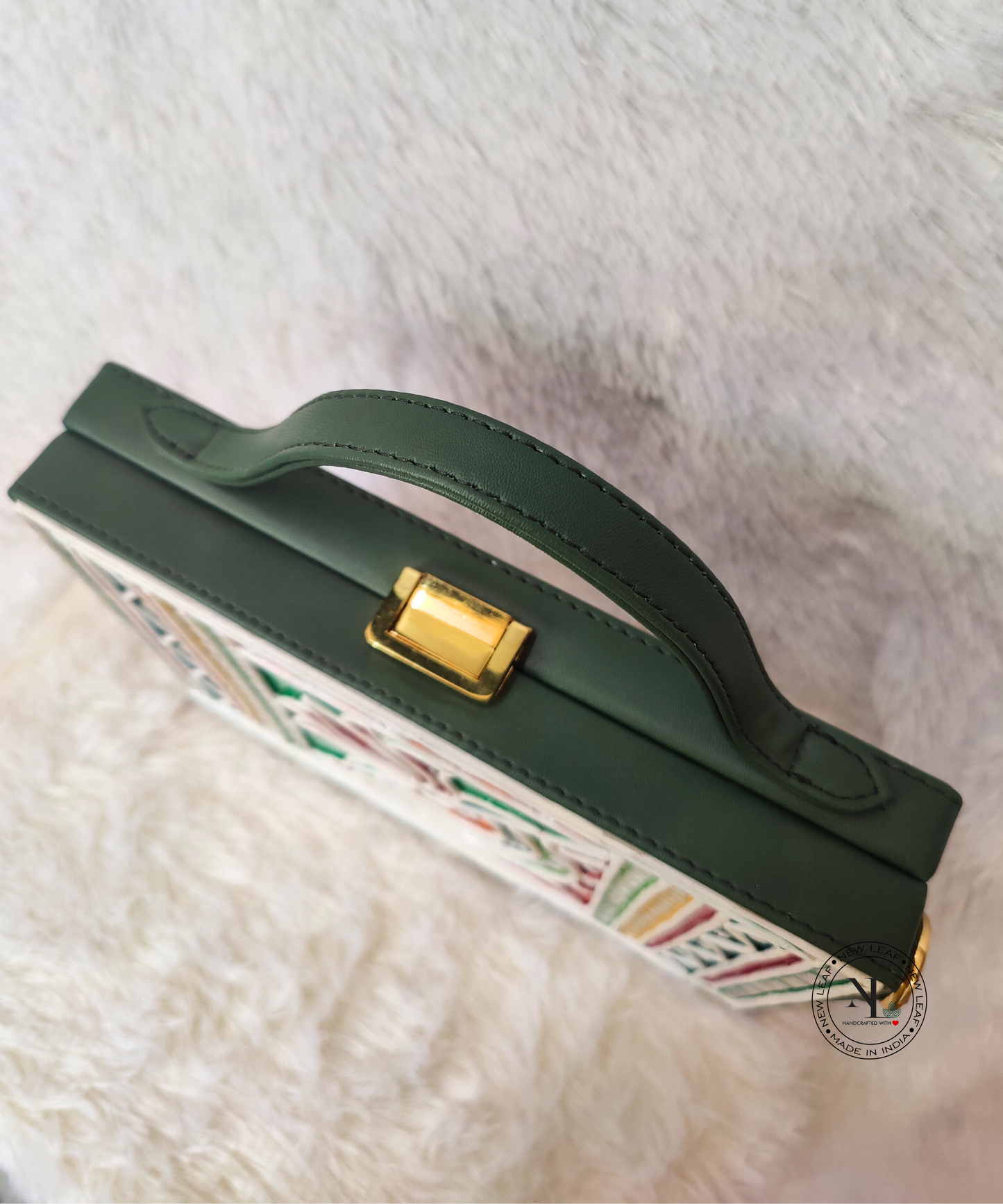 Green Lotus Lippan Art Handcrafted Rectangle Box Bag