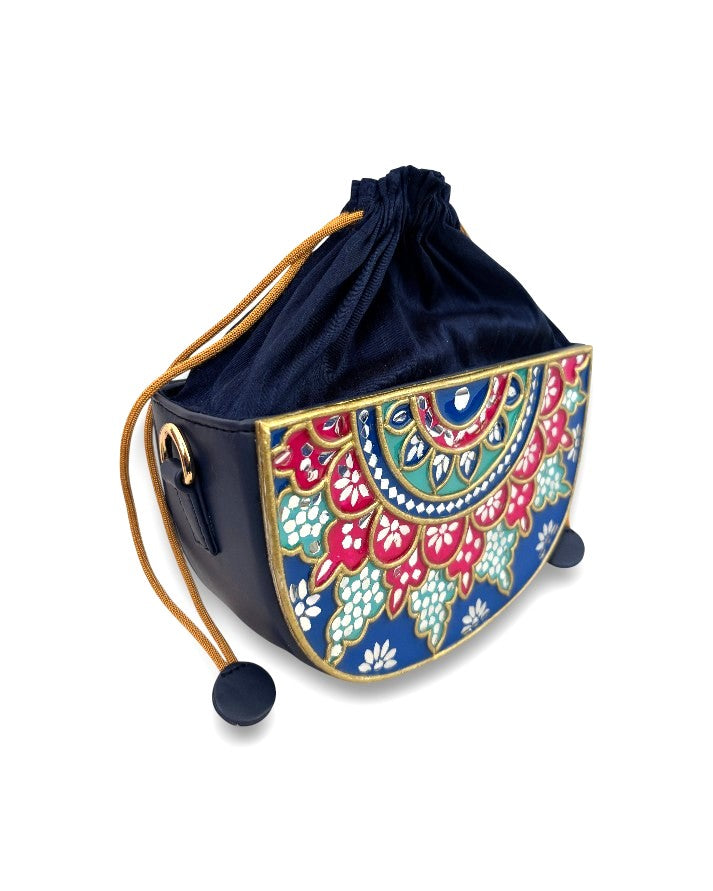 Midnight Mehfil Semi Circle Lippan Art Potli Sling