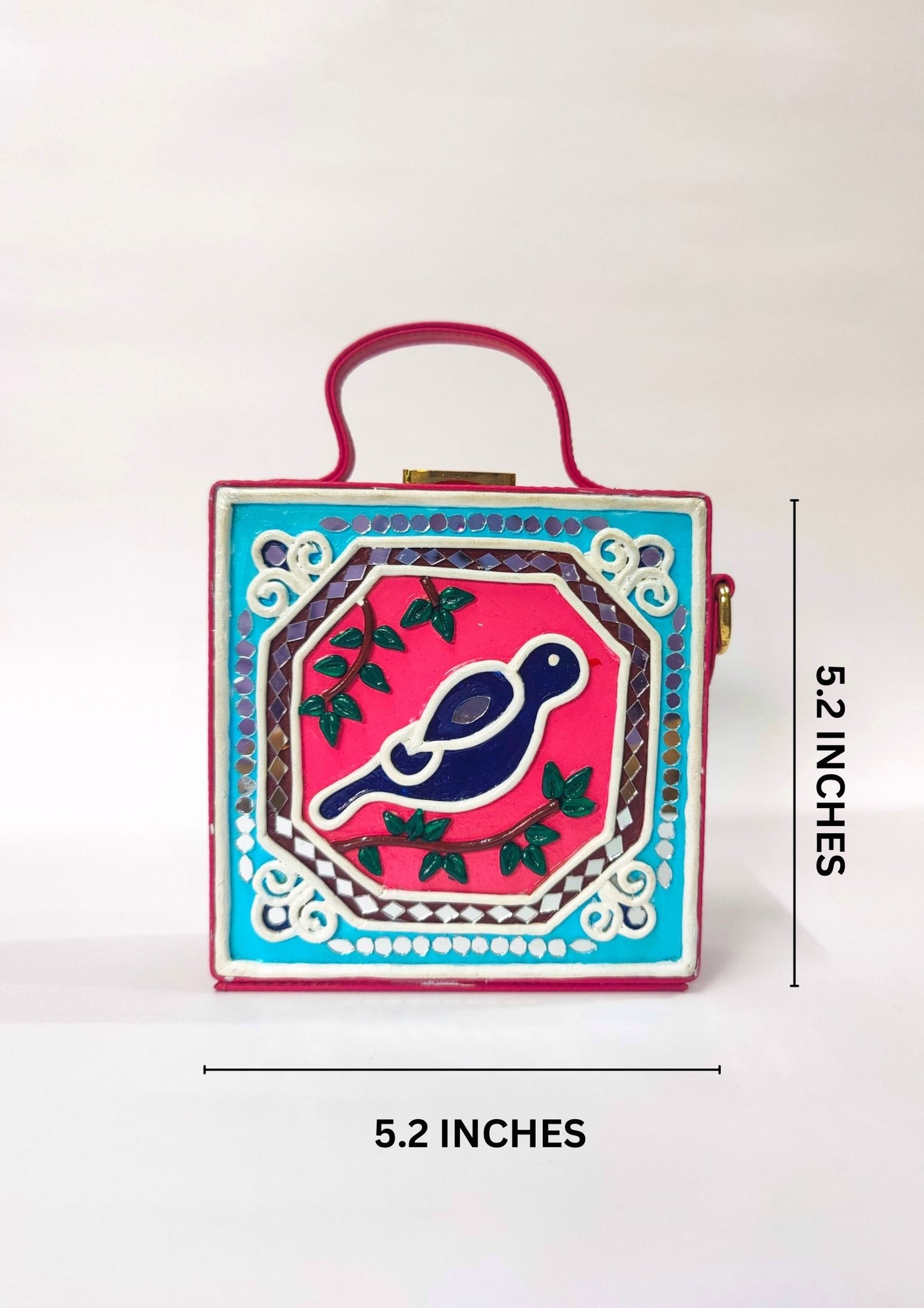Mini Bird Lippan Art Handcrafted Square Box Bag