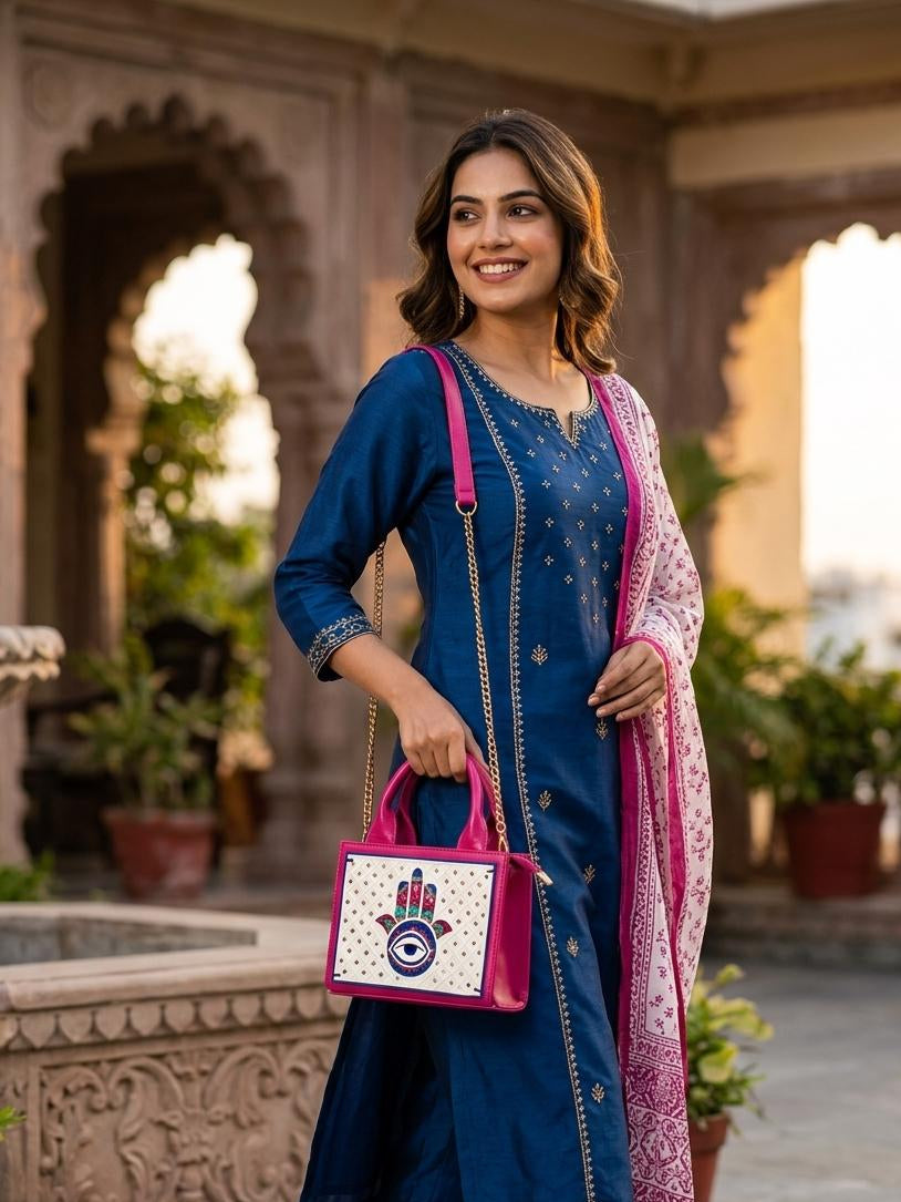 Hamsa Handcrafted Lippan Art Handbag /Sling