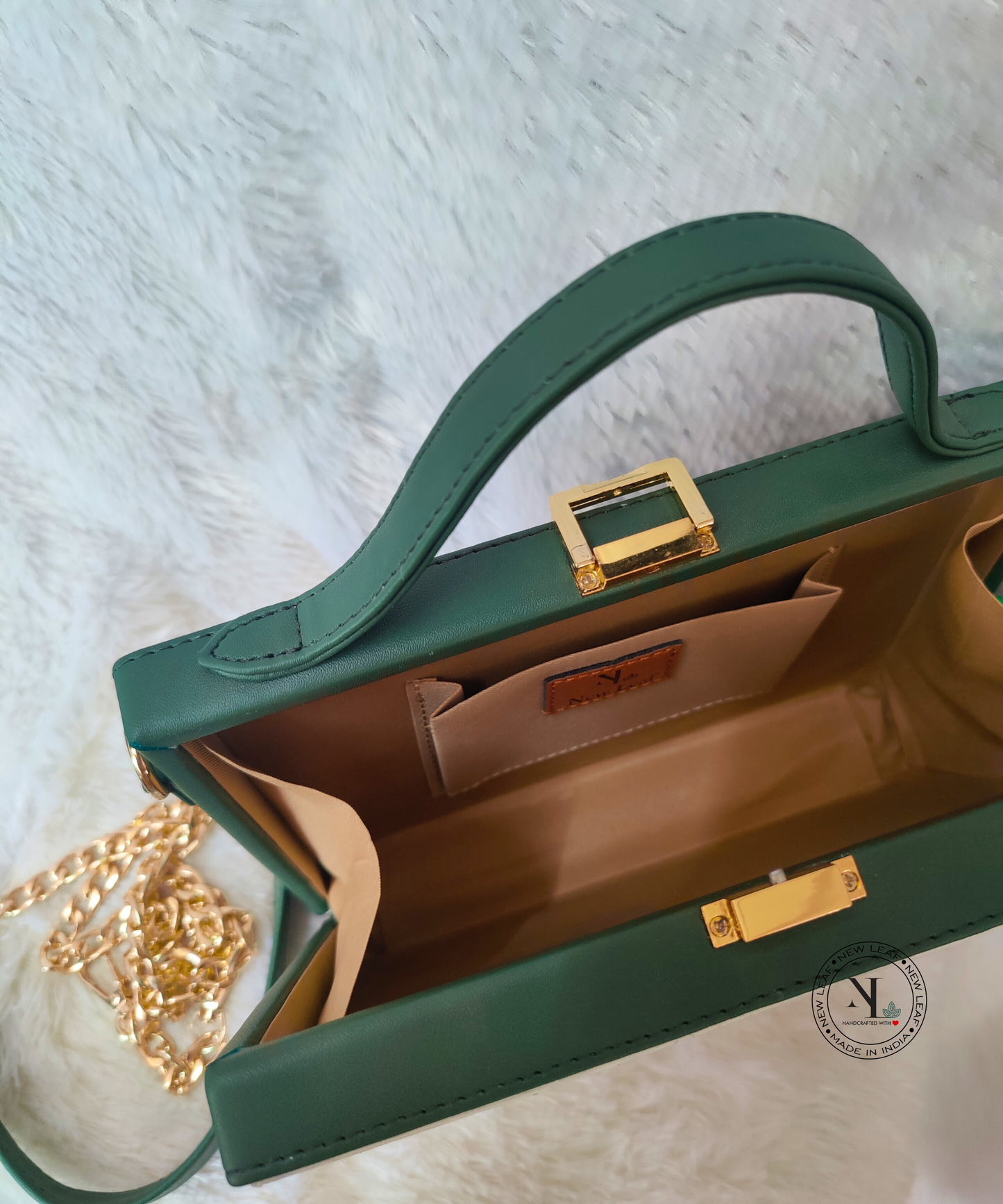 Green Lotus Lippan Art Handcrafted Rectangle Box Bag