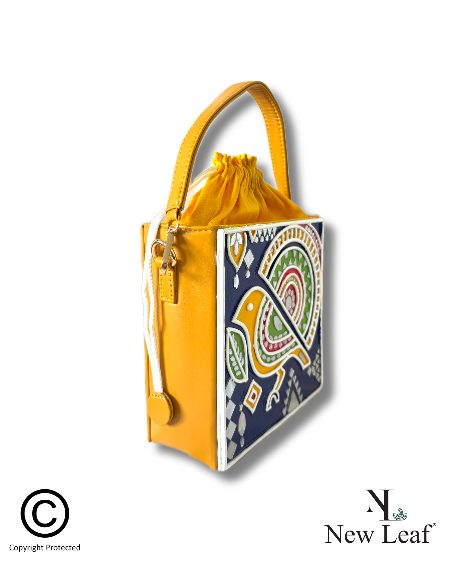Yellow Bird Lippan Art Handcrafted Square Potli Bag