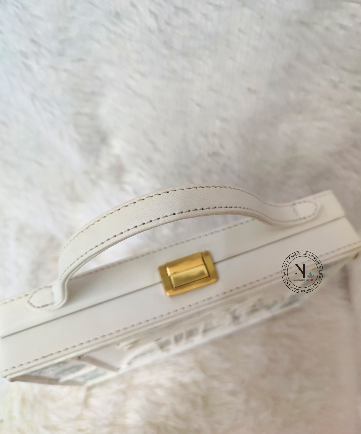 Elephant White Lippan Art Handcrafted Rectangle Box Bag