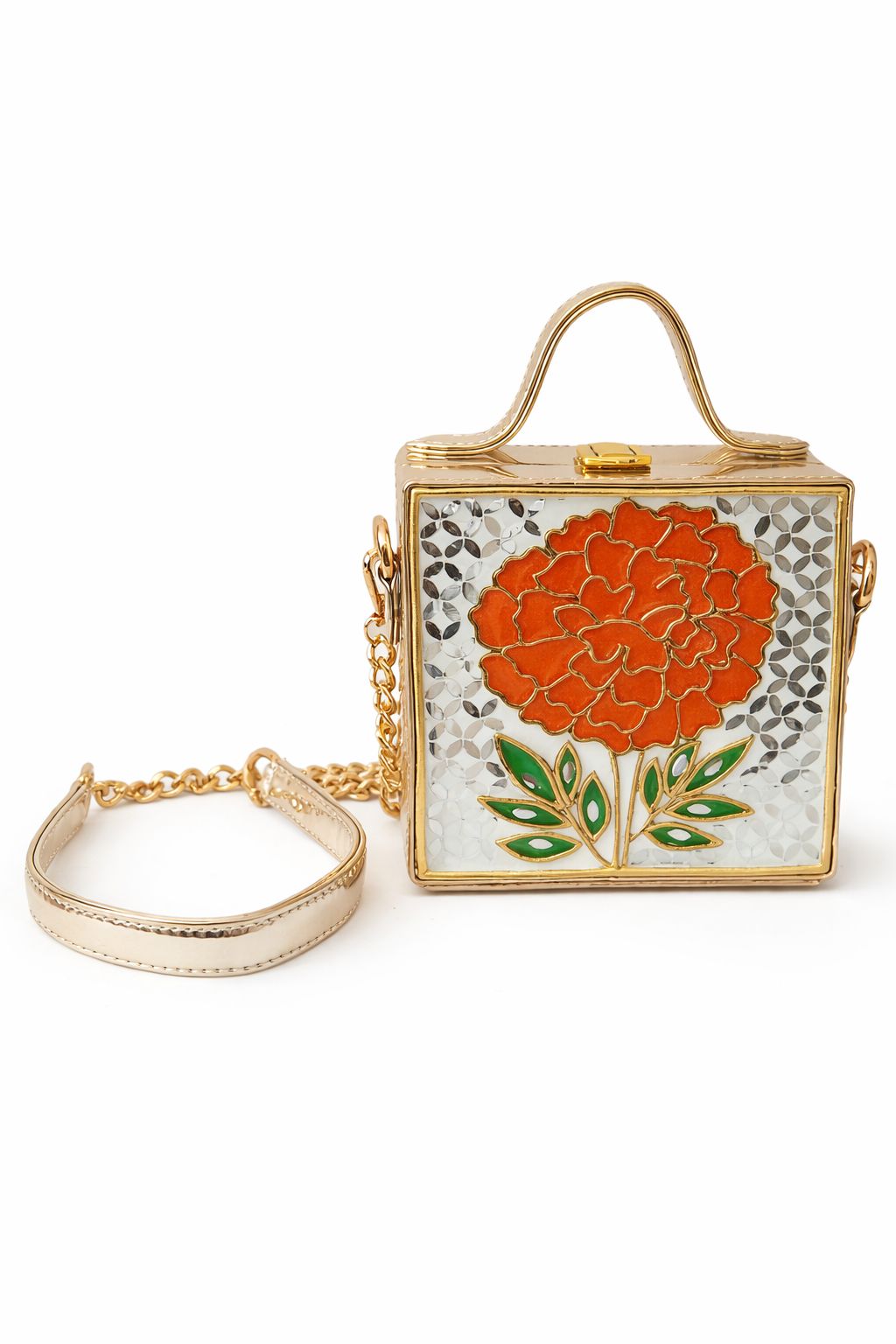 Mini Marigold Lippan Art Handcrafted Square Box Bag
