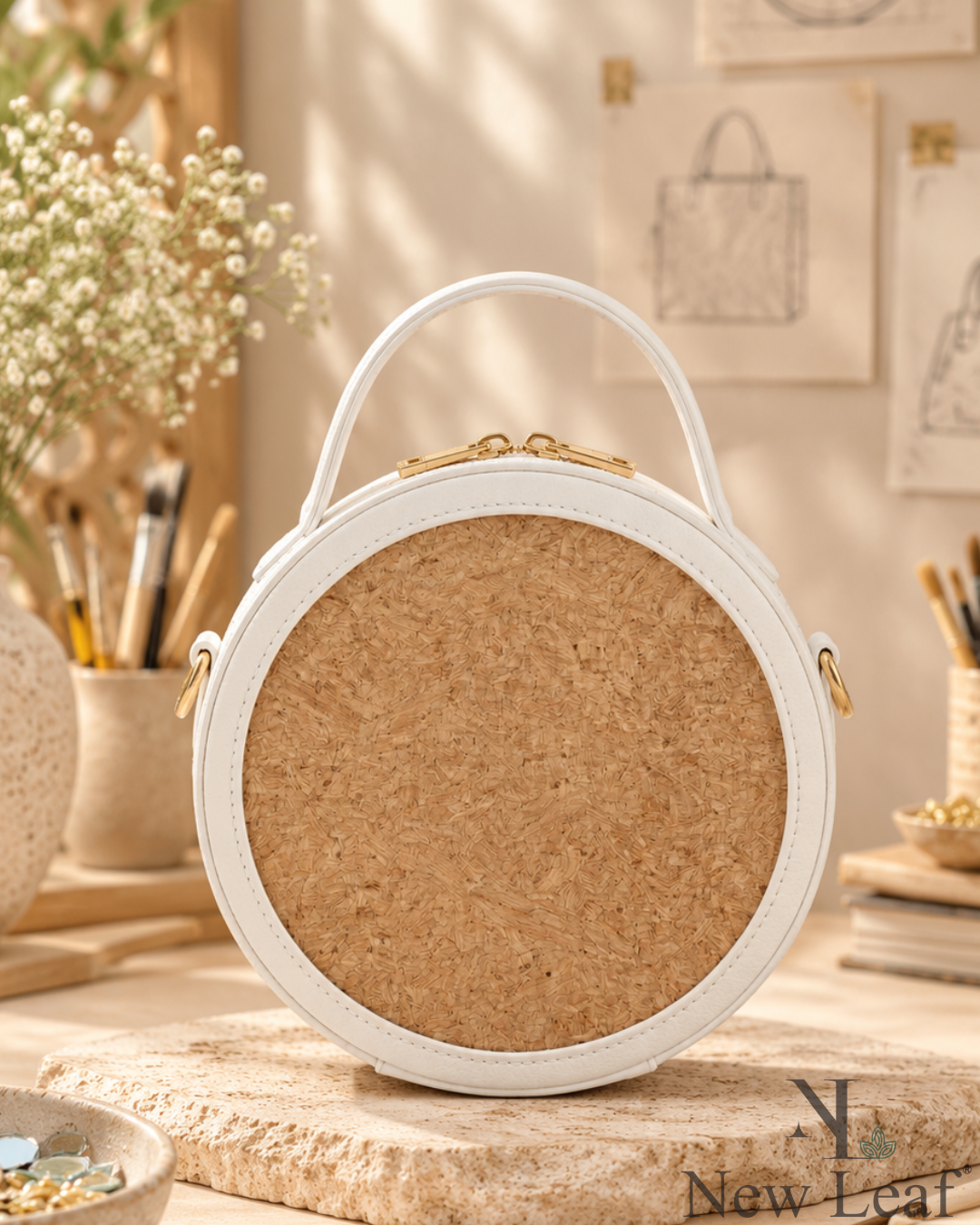 New Leaf White Circle Handbag / Sling – Plain Handcrafted Bag