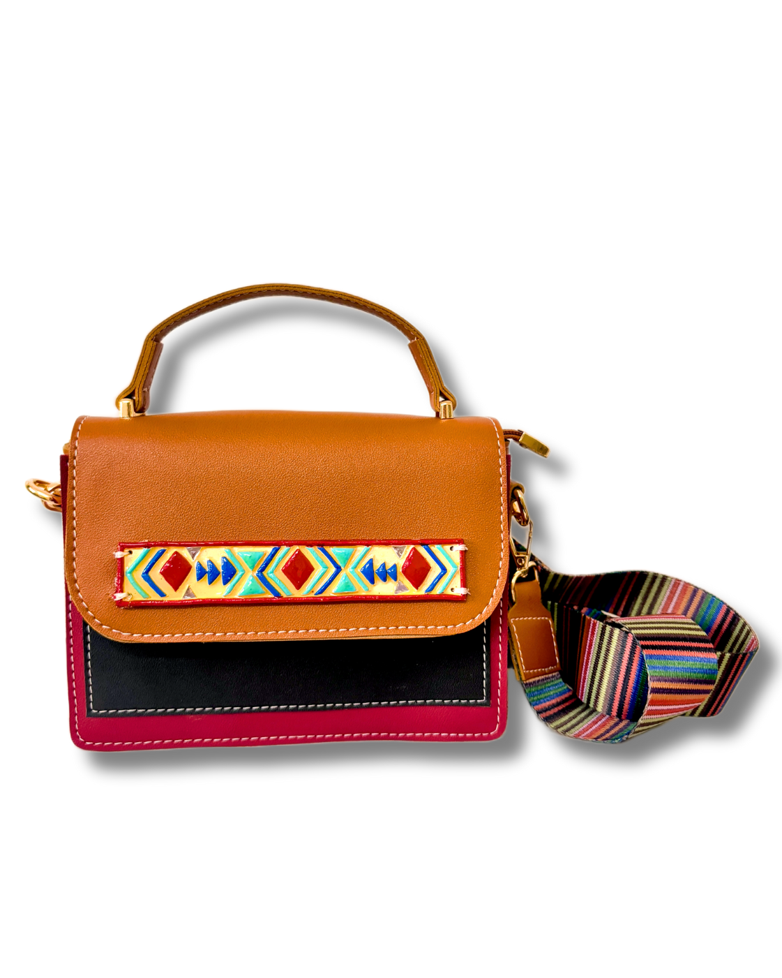 The Rustic Chic Mini Colour Block Handcrafted Hand Bag/Sling