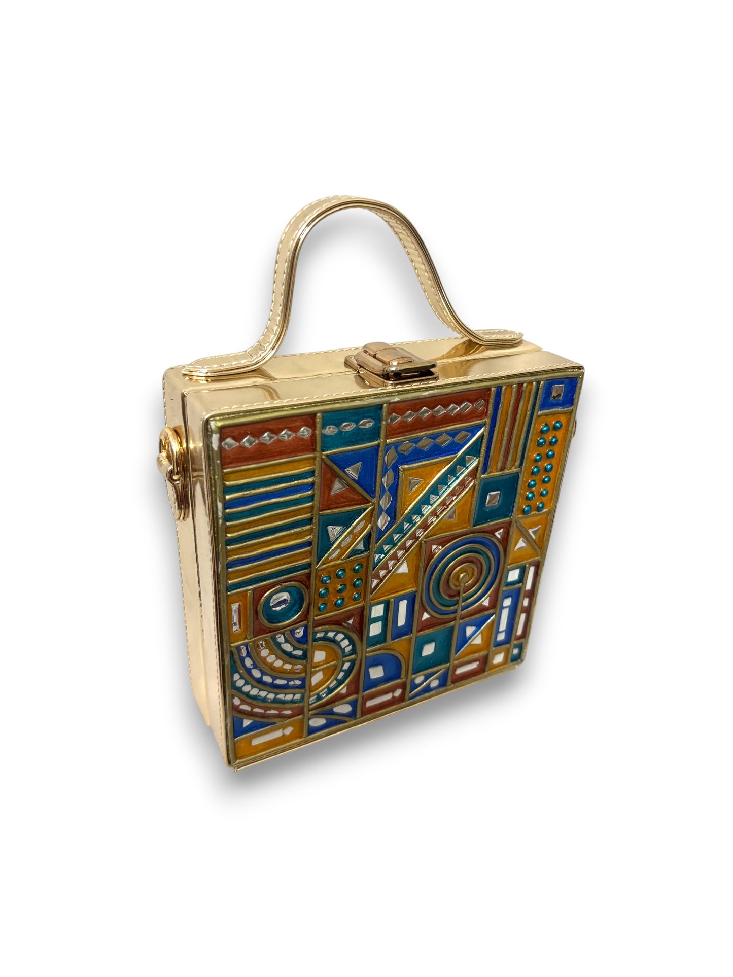 Royal  Charm Square Lippan Art Handcrafted Box Bag
