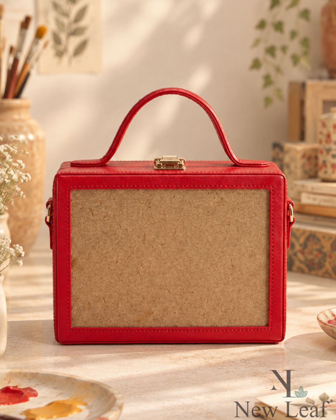 New Leaf Red Rectangle Box Sling – Plain Handcrafted Bag