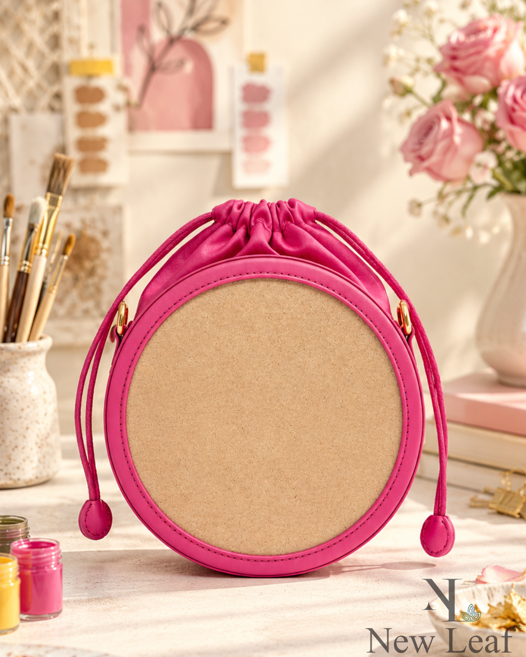 New Leaf Pink Circle Potli Sling – Plain Handcrafted Bag