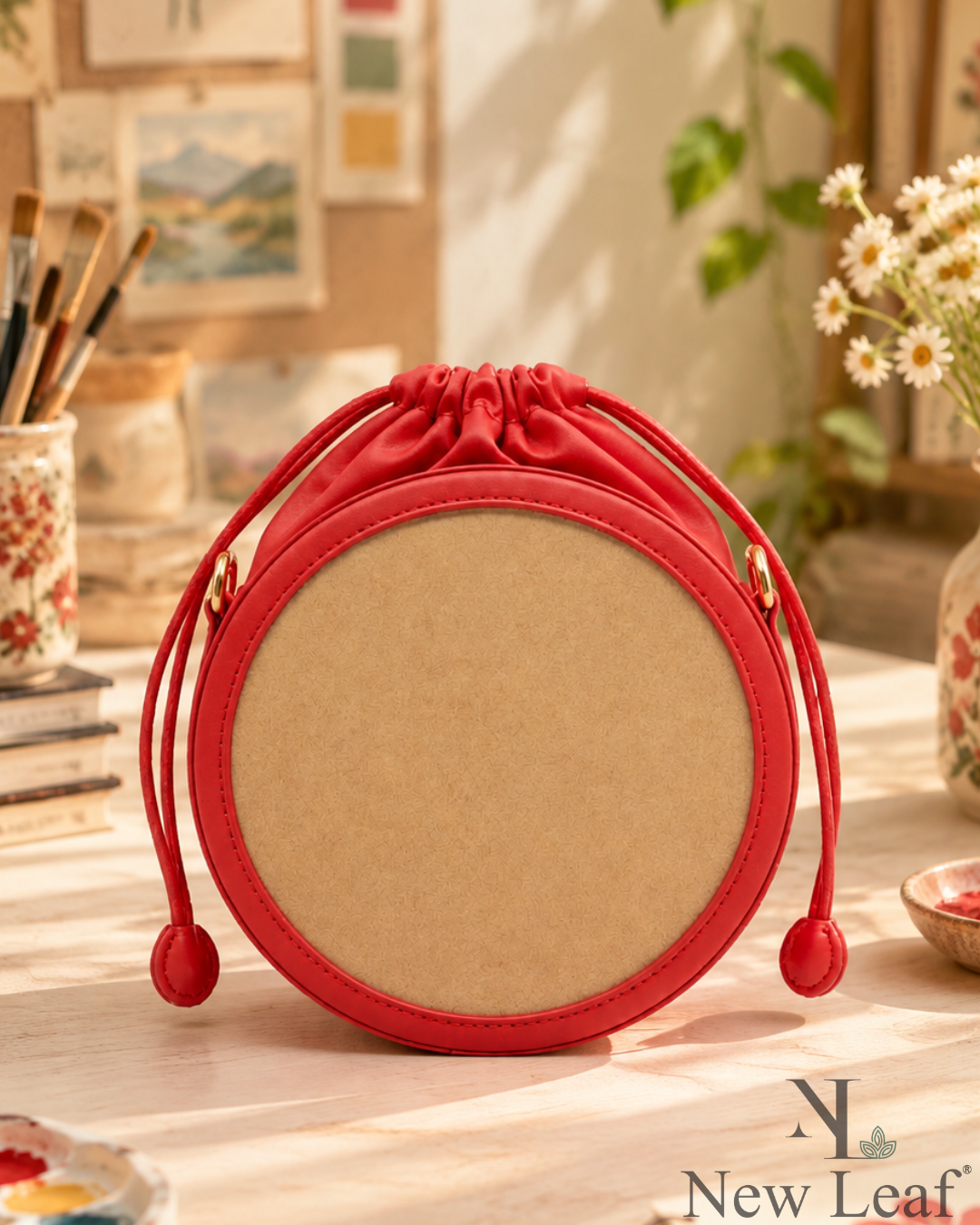 New Leaf Red Circle Potli Sling – Plain Handcrafted Bag