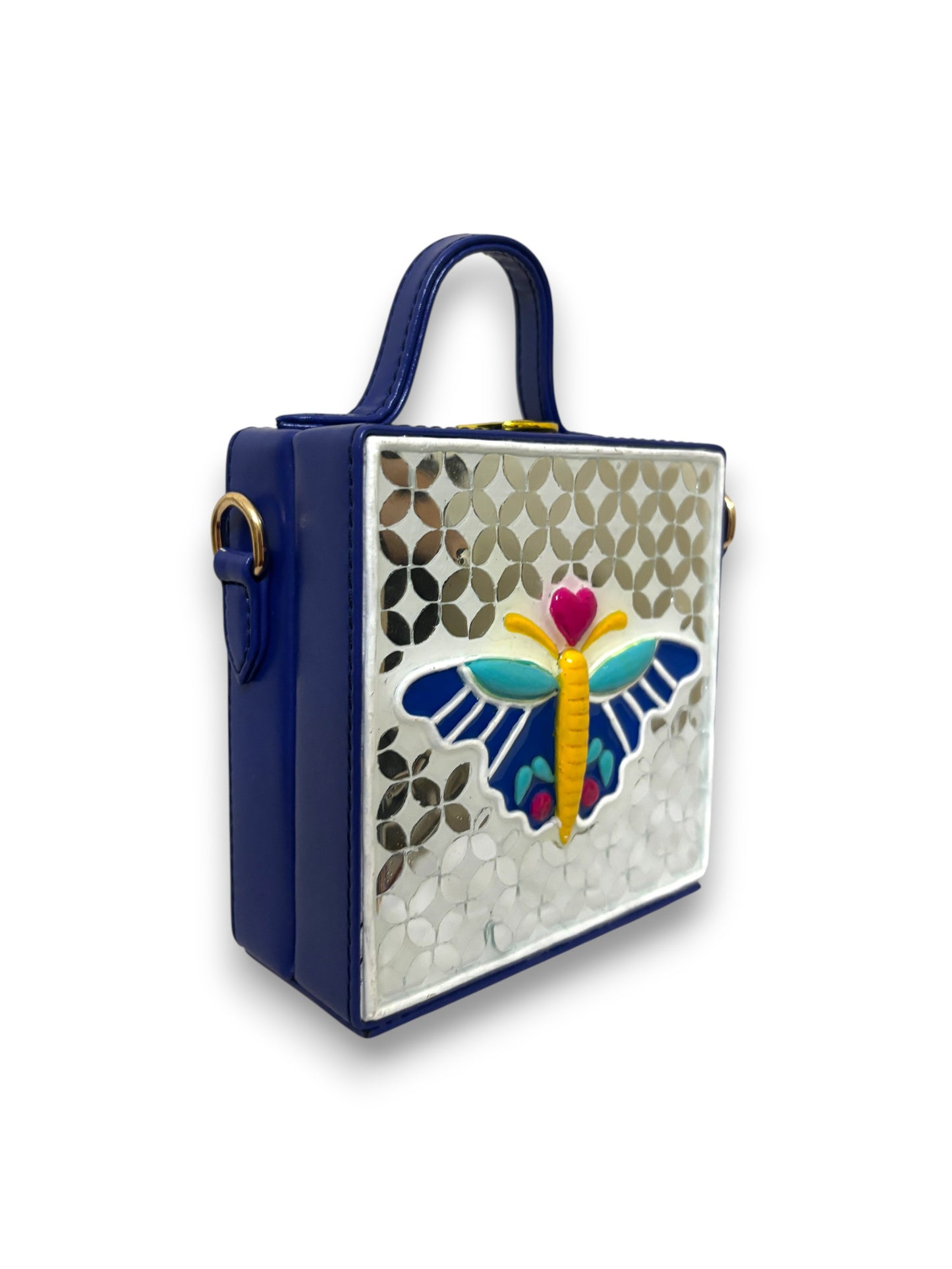 Mini Butterfly Lippan Art Handcrafted Square Box Bag