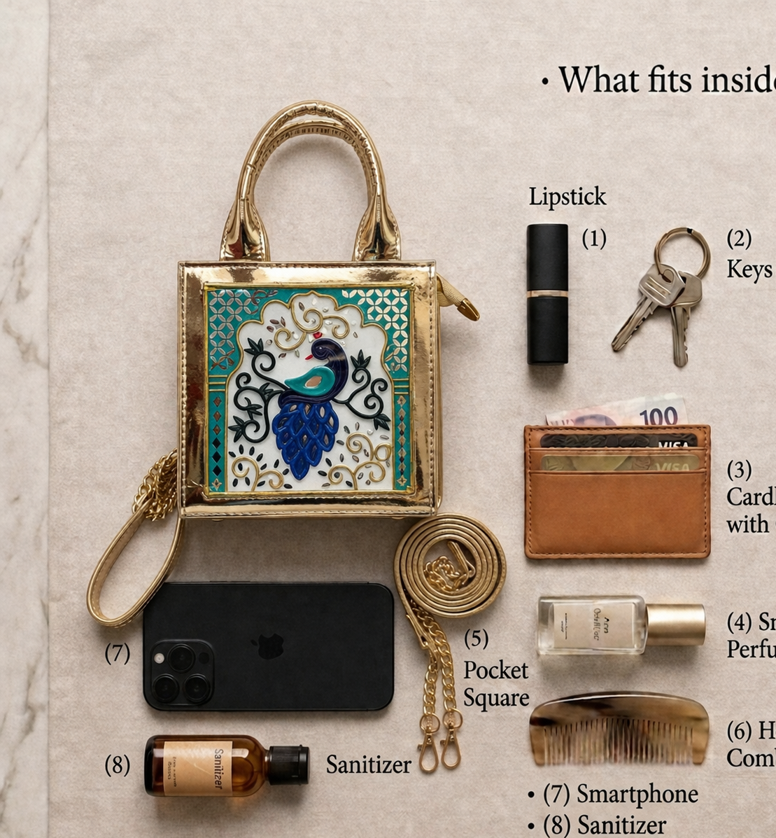 Peacock Handcrafted Lippan Art Handbag / Sling